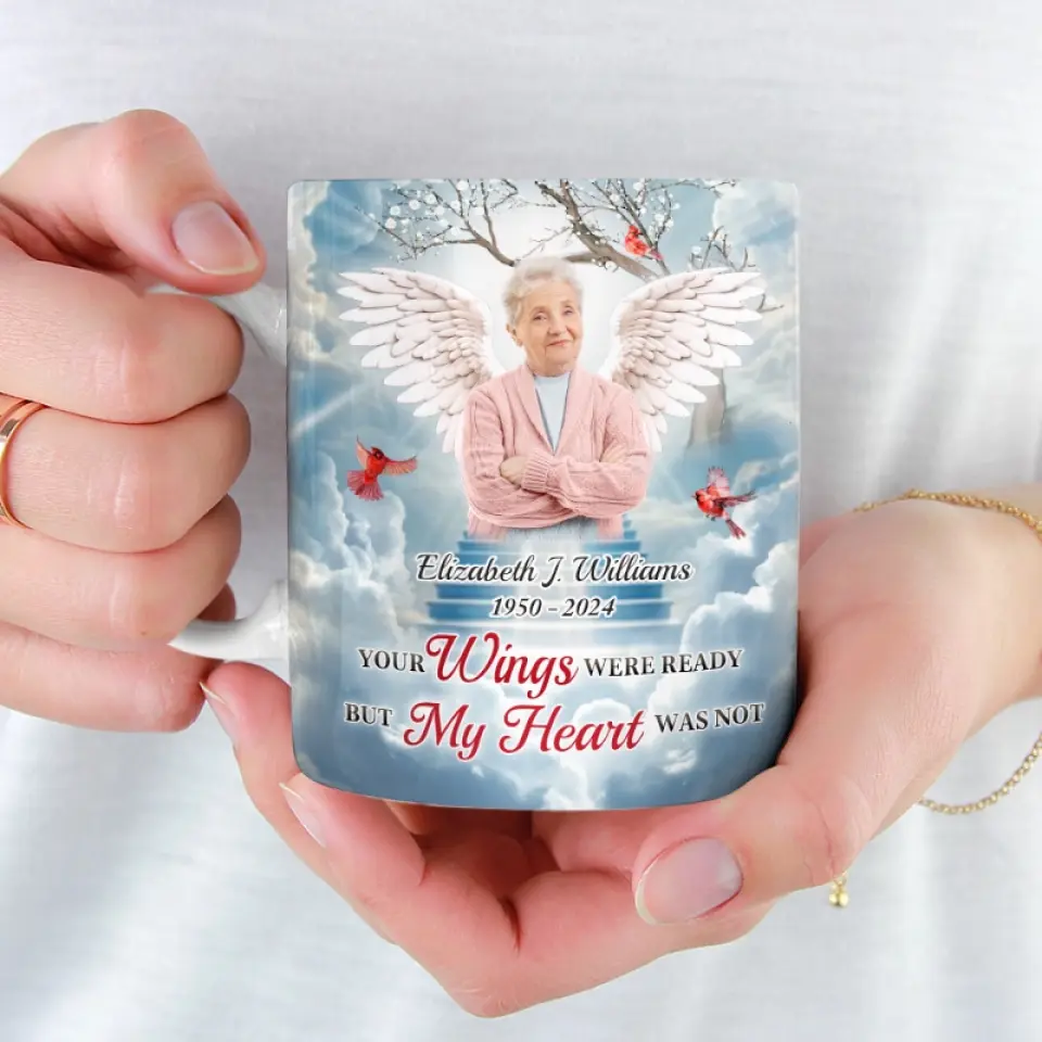 Custom Photo A Big Piece Of My Heart Lives In Heaven - Memorial Personalized Custom Mug - Sympathy Gift For Family Members - Image 3