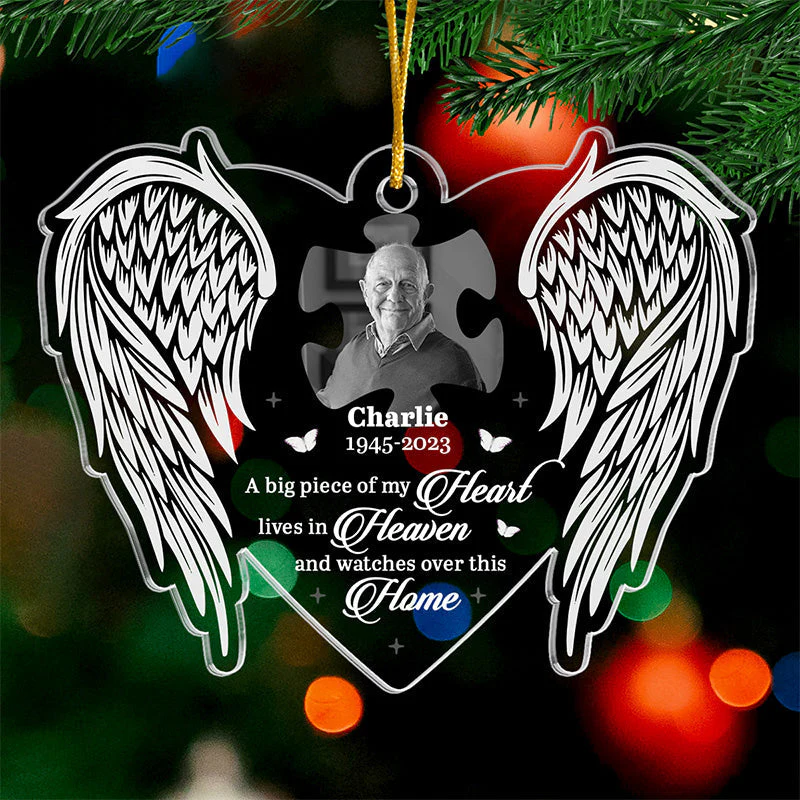 Custom Photo A Big Piece Of My Heart Lives In Heaven - Memorial Personalized Custom Ornament - Acrylic Custom Shaped - Christmas Gift, Sympathy Gift For Family Members - Image 2