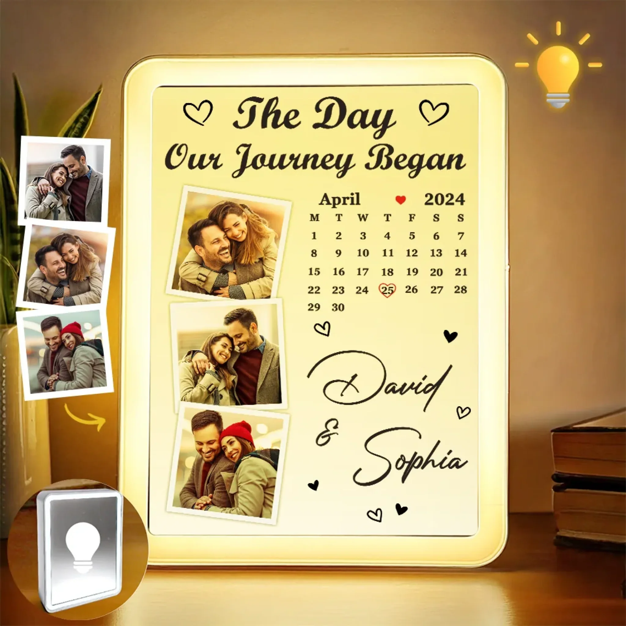 Custom Photo A Date To Remember, A Love To Cherish - Couple Personalized Custom LED Mirror Frame Lamp - Gift For Husband Wife, Anniversary