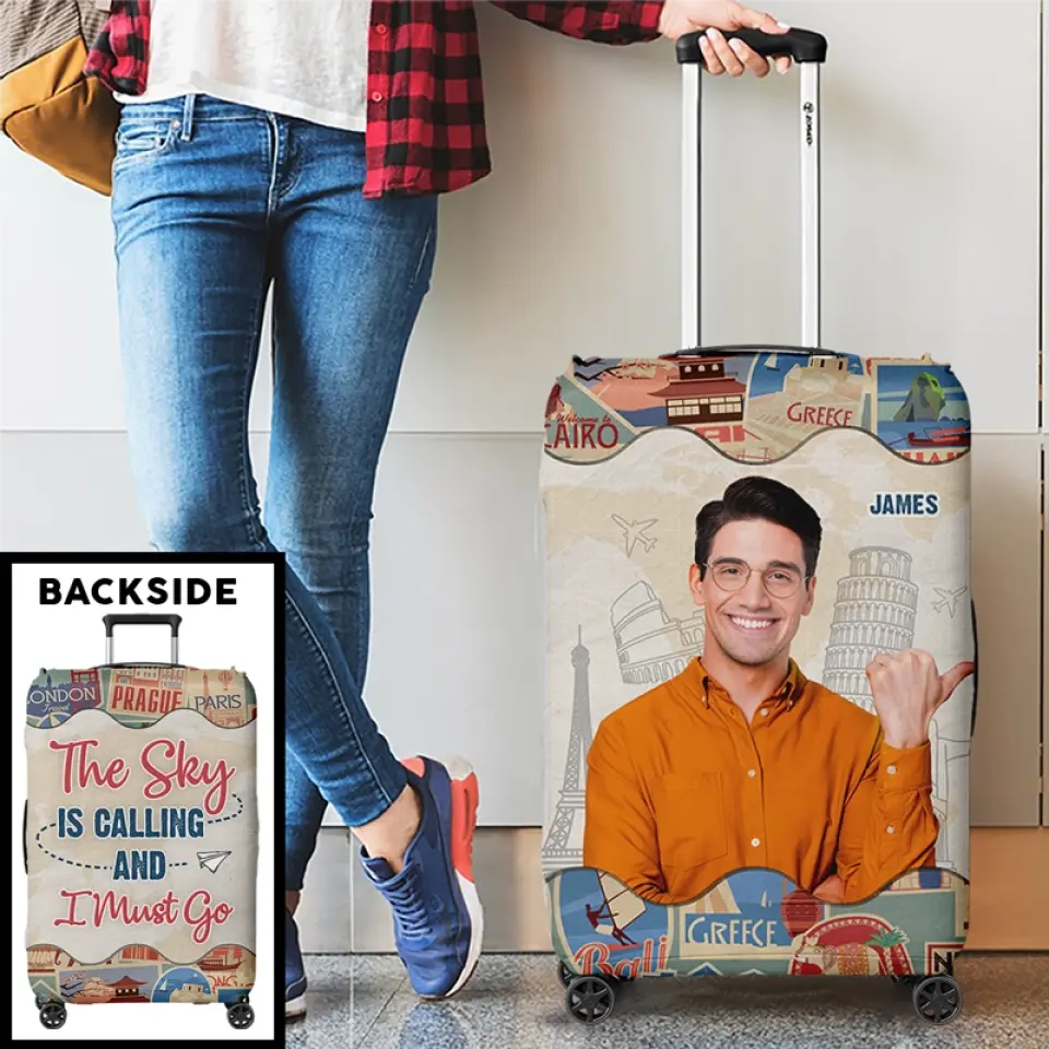 Custom Photo A Guy Loves Traveling - Travel Personalized Custom Luggage Cover - Holiday Vacation Gift, Gift For Adventure Travel Lovers - Image 4
