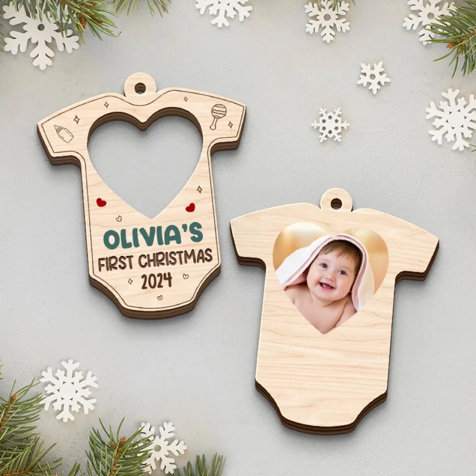 Custom Photo A Little Star Shines Brighter This Christmas - Family Personalized Custom Shaped 2 Layered Wood Christmas Ornament - Christmas Gift For Baby Kids, Newborn Baby - Image 3