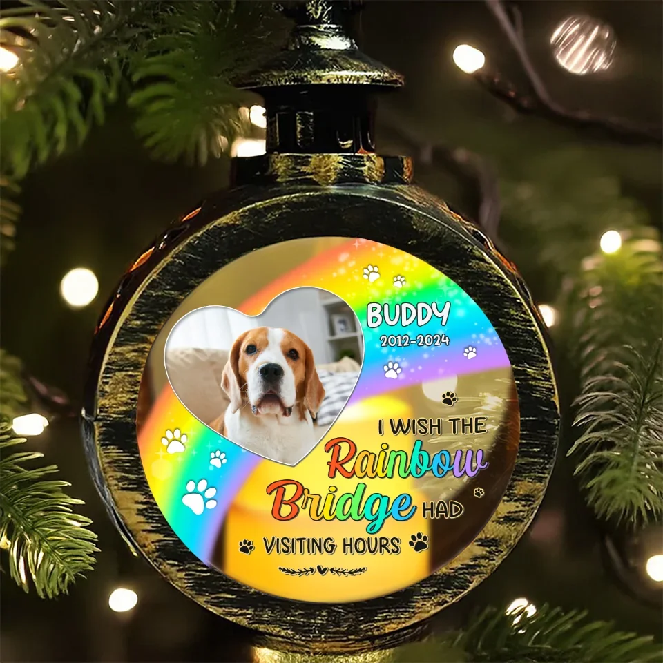 Custom Photo A Piece Of My Heart Is At The Rainbow Bridge - Memorial Personalized Custom Candlelight Lantern Ornament - Christmas Gift, Sympathy Gift For Pet Owners, Pet Lovers - Image 4