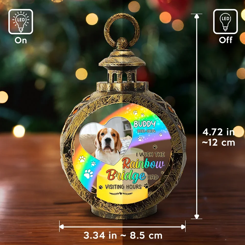 Custom Photo A Piece Of My Heart Is At The Rainbow Bridge - Memorial Personalized Custom Candlelight Lantern Ornament - Christmas Gift, Sympathy Gift For Pet Owners, Pet Lovers - Image 5