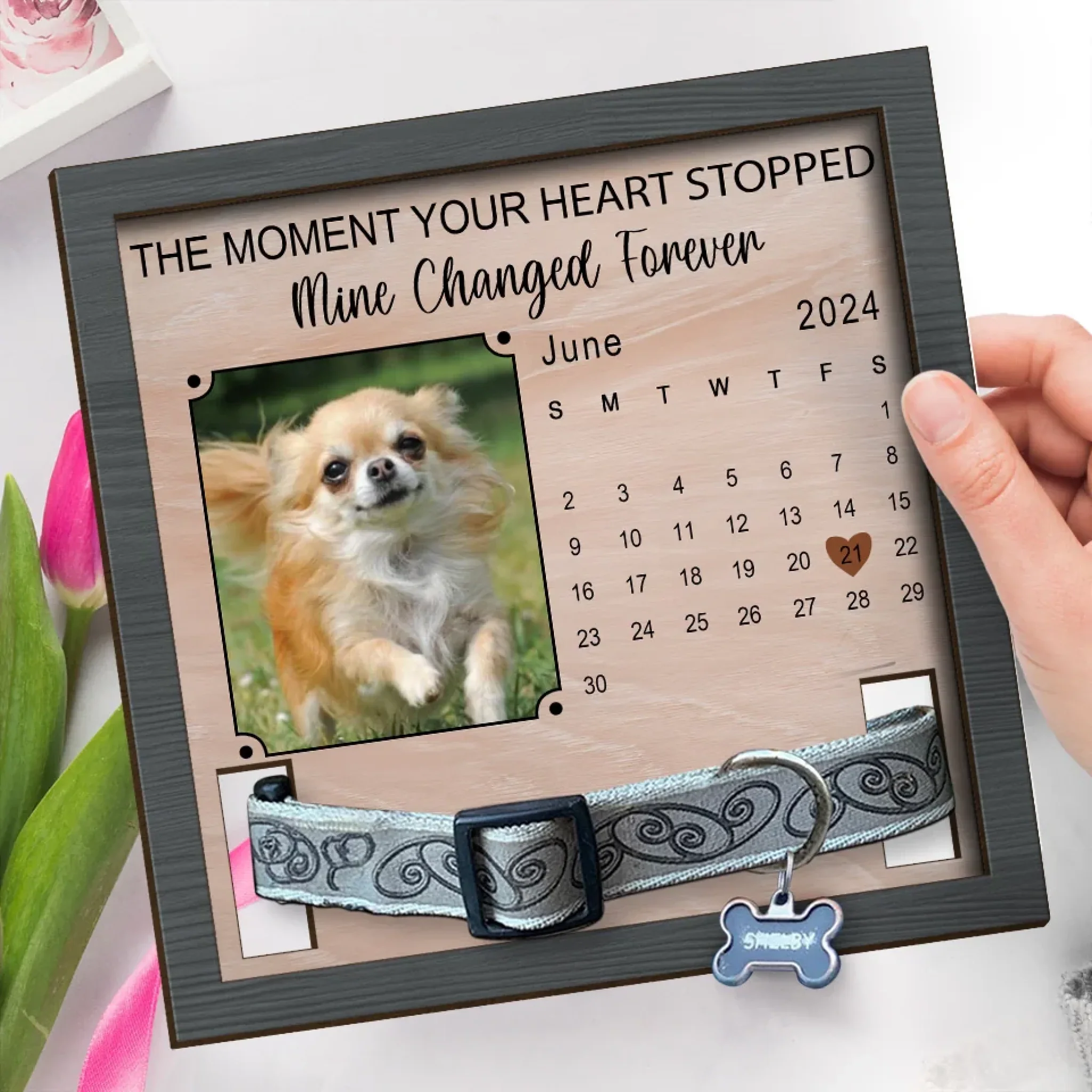 Custom Photo A Piece Of My Heart Is With You - Memorial Personalized Custom Pet Loss Sign, Collar Frame - Sympathy Gift For Pet Owners, Pet Lovers - Image 3
