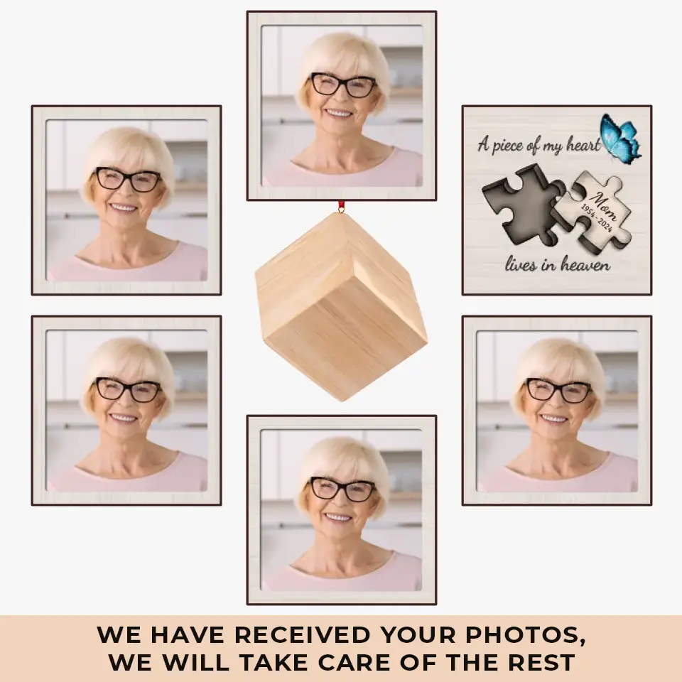 Custom Photo A Piece Of My Heart - Memorial Personalized Custom Wooden Cube Ornament - Sympathy Gift, Christmas Gift For Family Members - Image 2