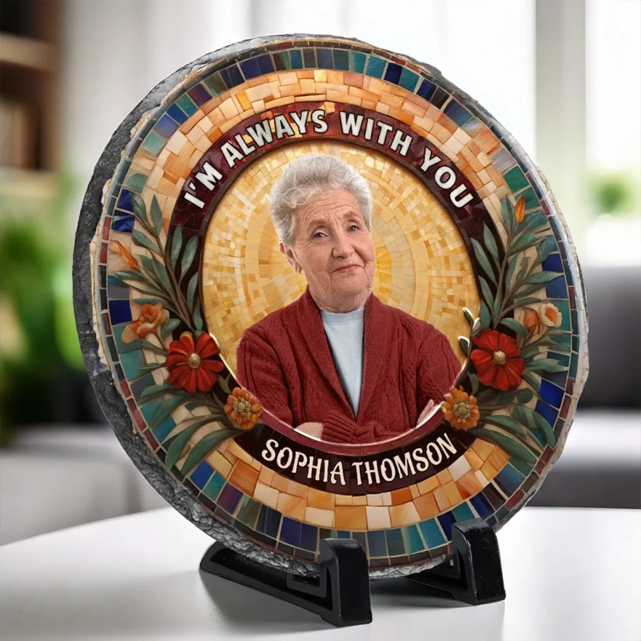 Custom Photo A Quiet Presence That Echoes Still - Memorial Personalized Custom Round Shaped Stone With Stand - Sympathy Gift For Family Members - Image 3
