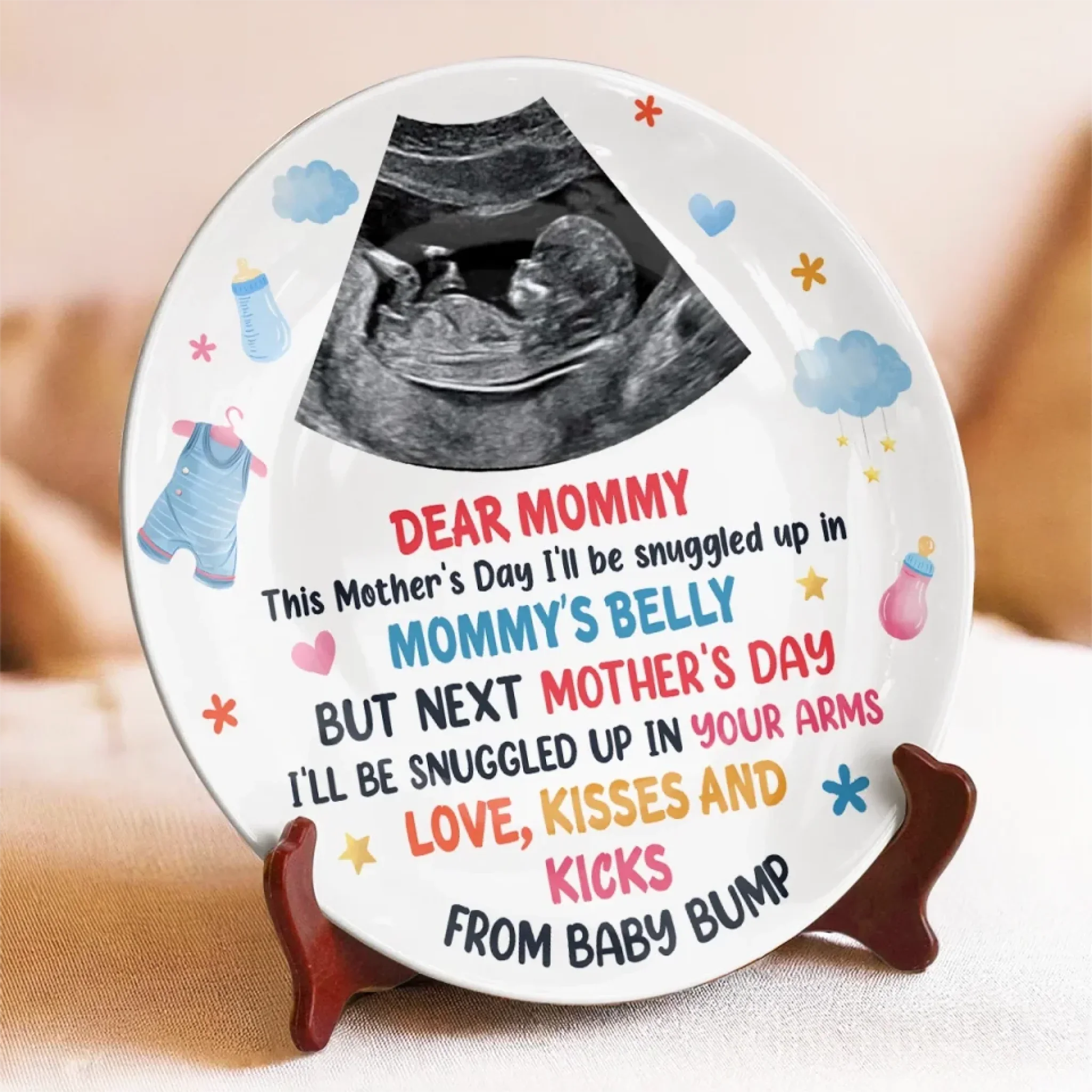Custom Photo A Tiny Gift, A Huge Joy - Family Personalized Custom Ceramic Plate - Mother's Day, Baby Shower Gift, Gift For First Mom - Image 3