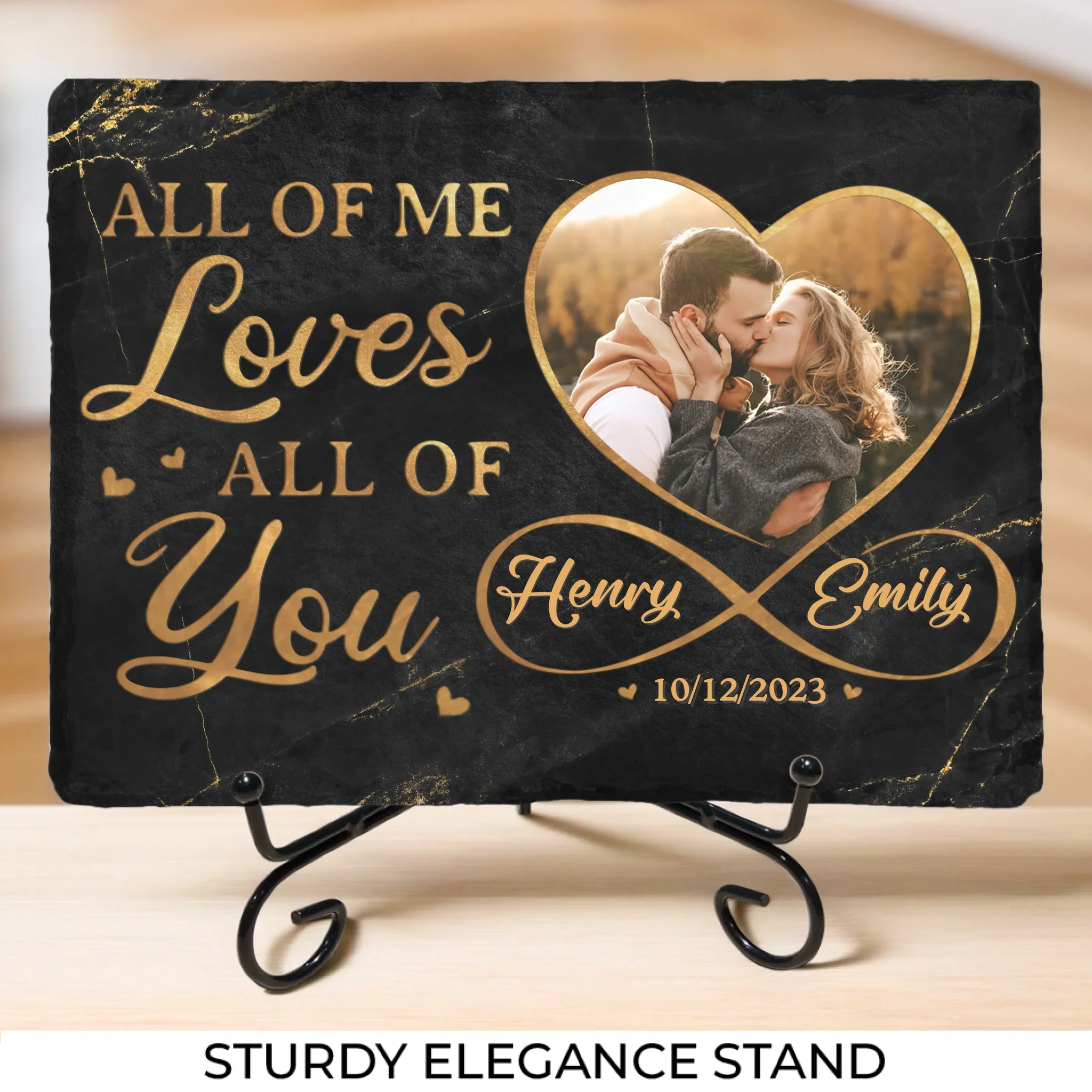 Custom Photo A True Love Story Never Ends - Couple Personalized Custom Rectangle Shaped Stone With Stand - Gift For Husband Wife, Anniversary - Image 4
