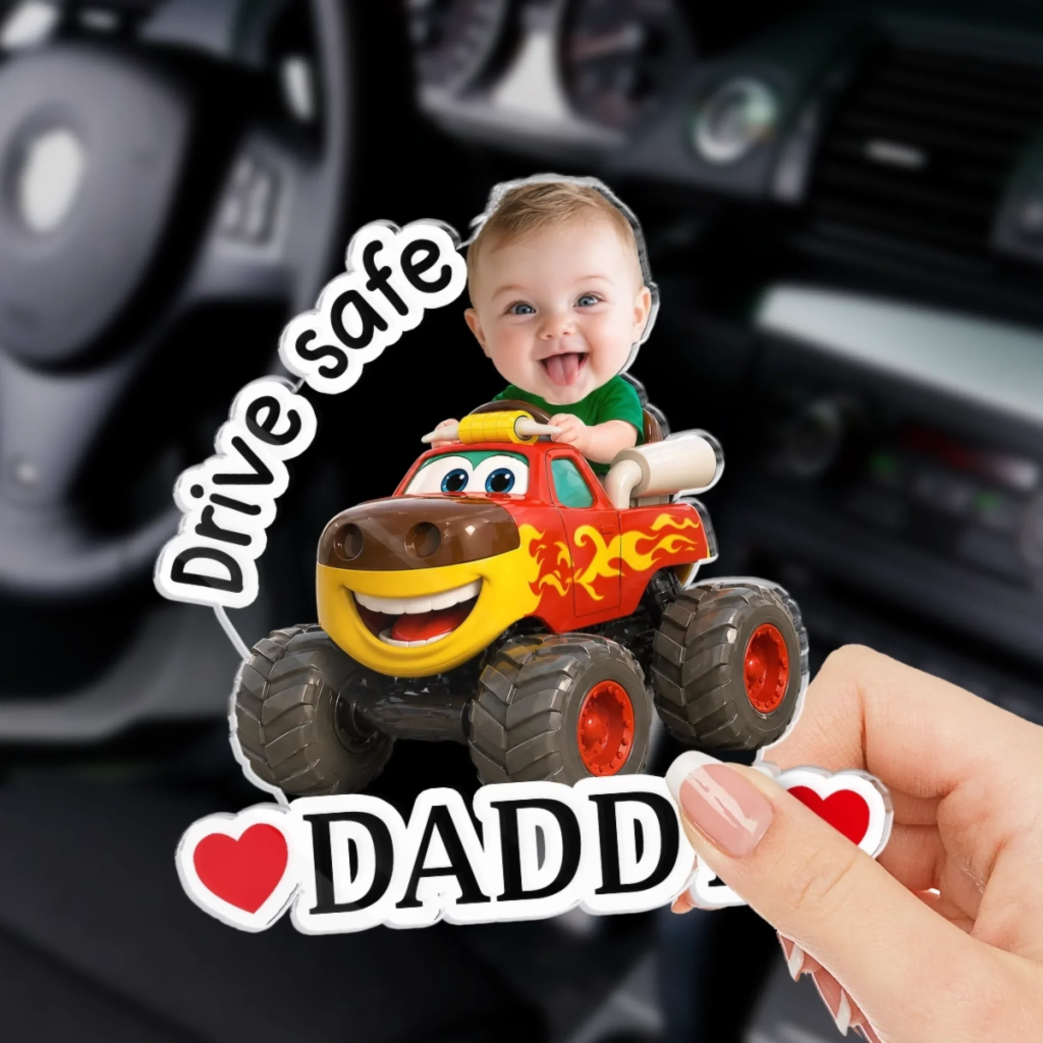 Custom Photo Acrylic Car Visor Clip - Personalized Father's Day Gifts For Dad, Grandpa - My Love Rides Along - Image 2