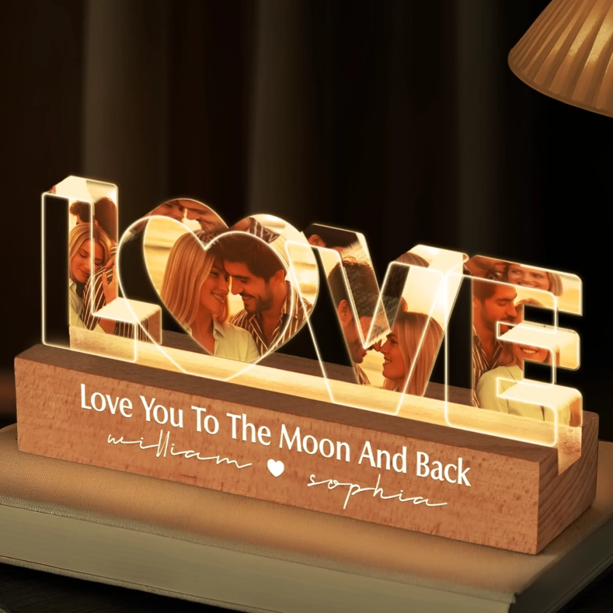 Custom Photo Acrylic LED Night Light - Personalized Anniversary Christmas Wedding Gifts For Husband And Wife, Him And Her - Love You To The Moon And Back - Image 3