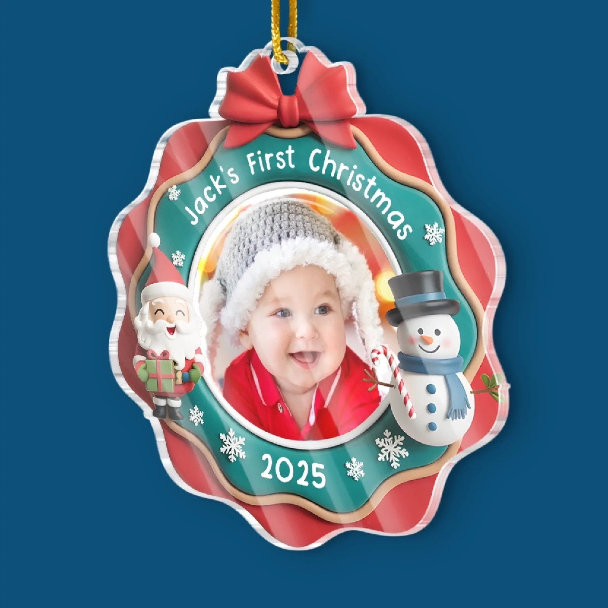 Custom Photo Acrylic Ornament - Personalized Christmas Baby Shower, Gender Reveal Gifts For New Moms, New Dads, New Parents - Jingle All The Way, Baby Style - Image 3