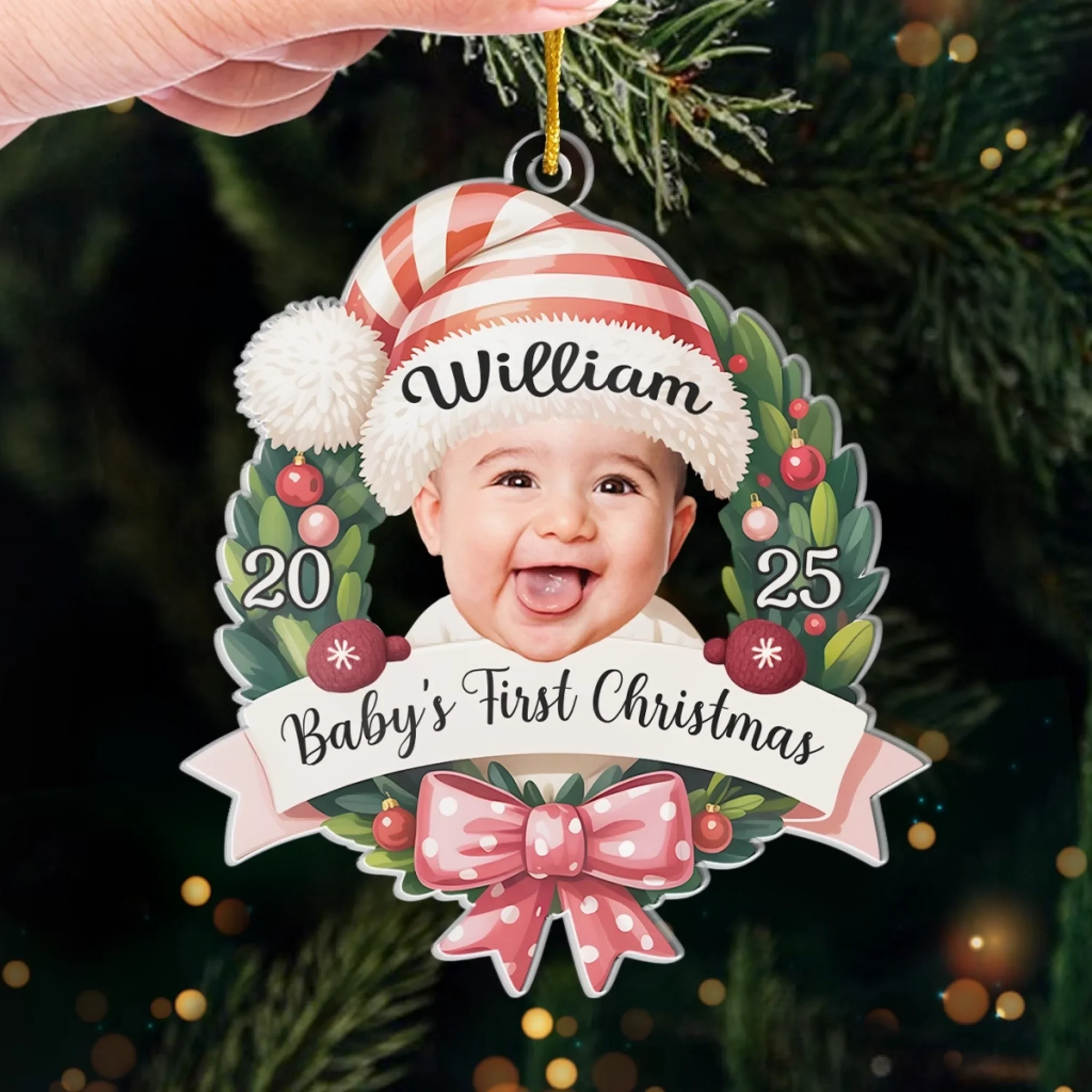 Custom Photo Acrylic Ornament - Personalized Christmas Baby Shower, Gender Reveal Gifts For New Moms, New Dads, New Parents - Santa’s Cutest Helper - Image 4