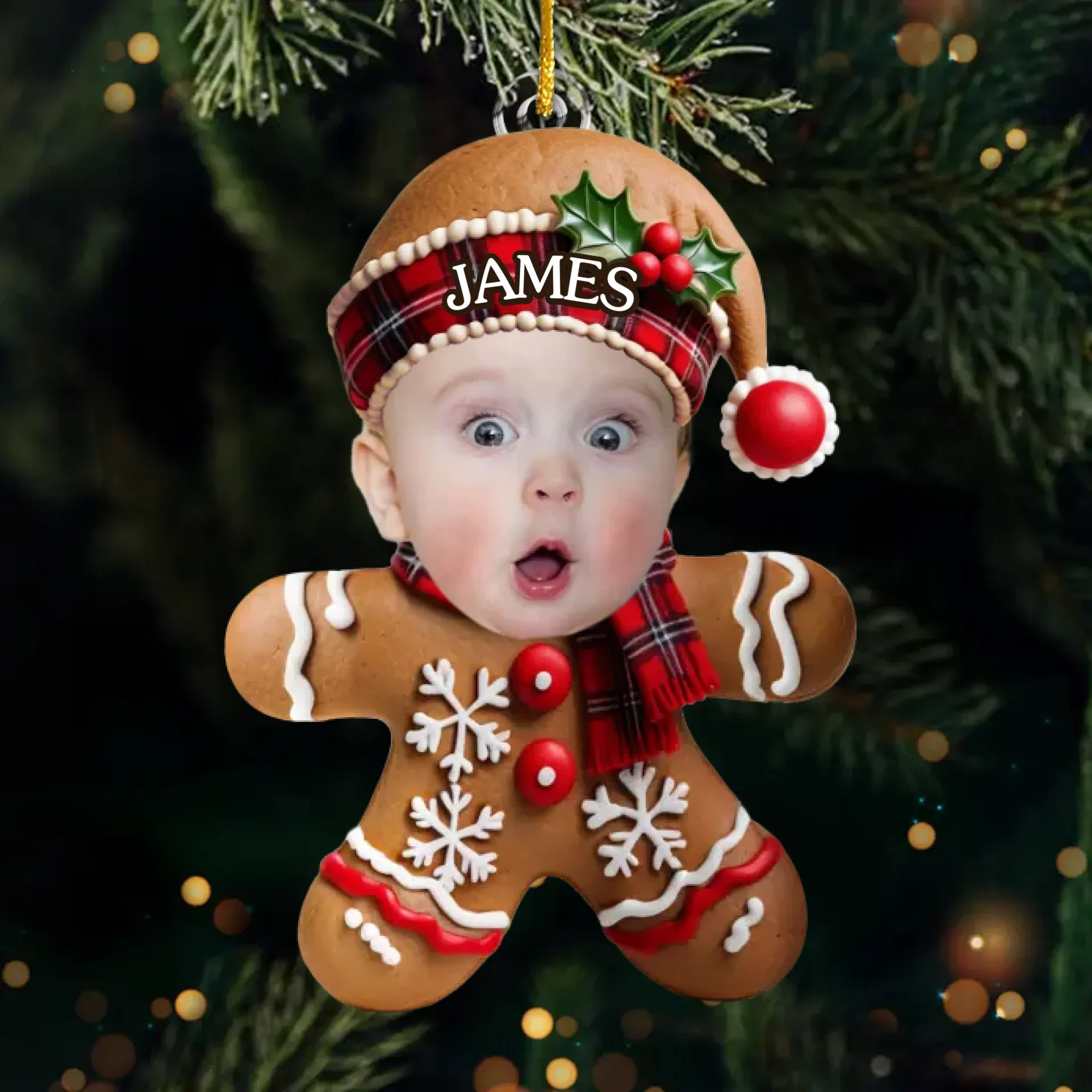 Custom Photo Acrylic Ornament - Personalized  Christmas Baby Shower, Gender Reveal Gifts For New Moms, New Dads, New Parents - Tiny Joy Wrapped In Christmas Magic - Image 2