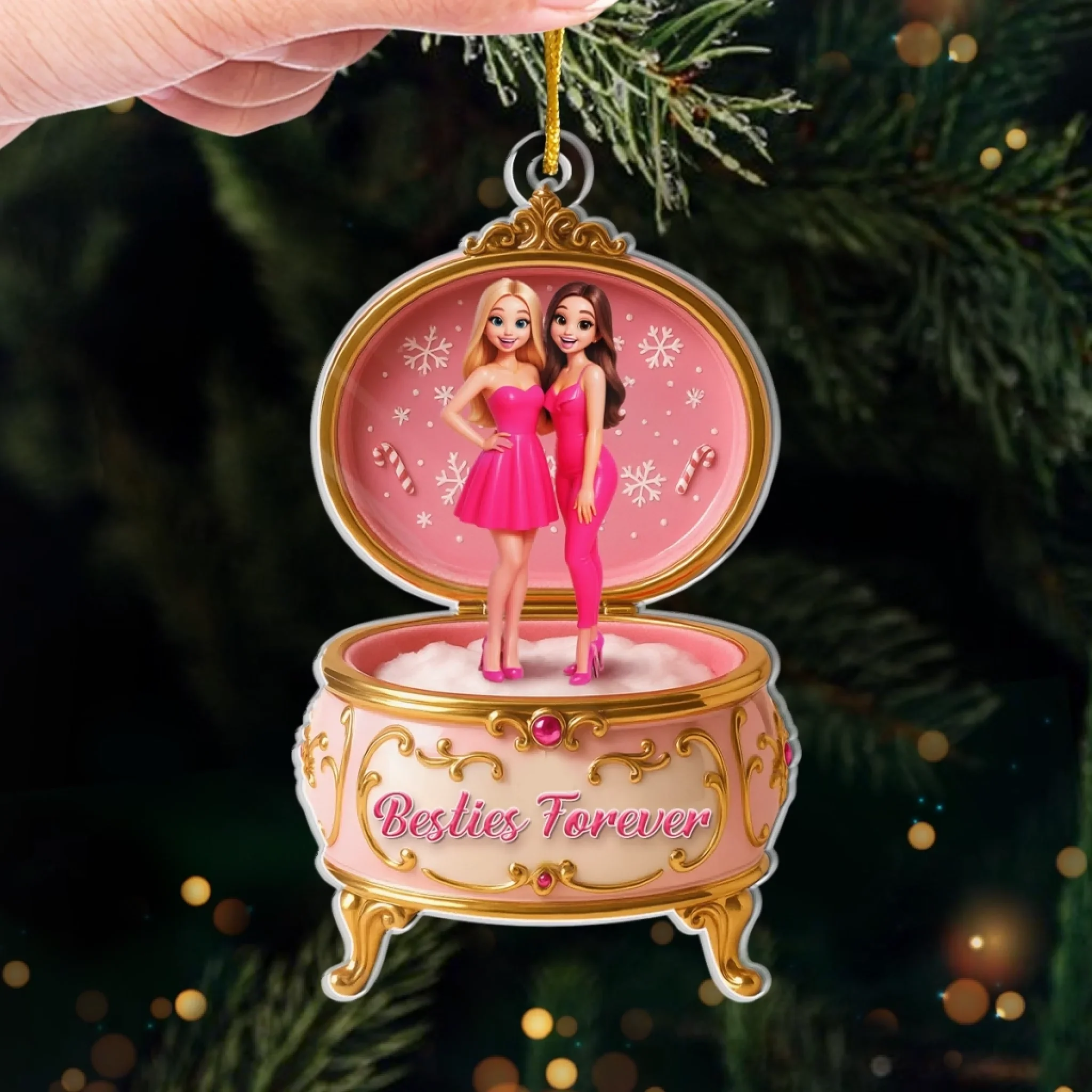 Custom Photo Acrylic Ornament - Personalized Christmas Best Friend Birthday Gifts For Women, Besties, Sisters, BFF - Forever Besties In Pink - Image 4
