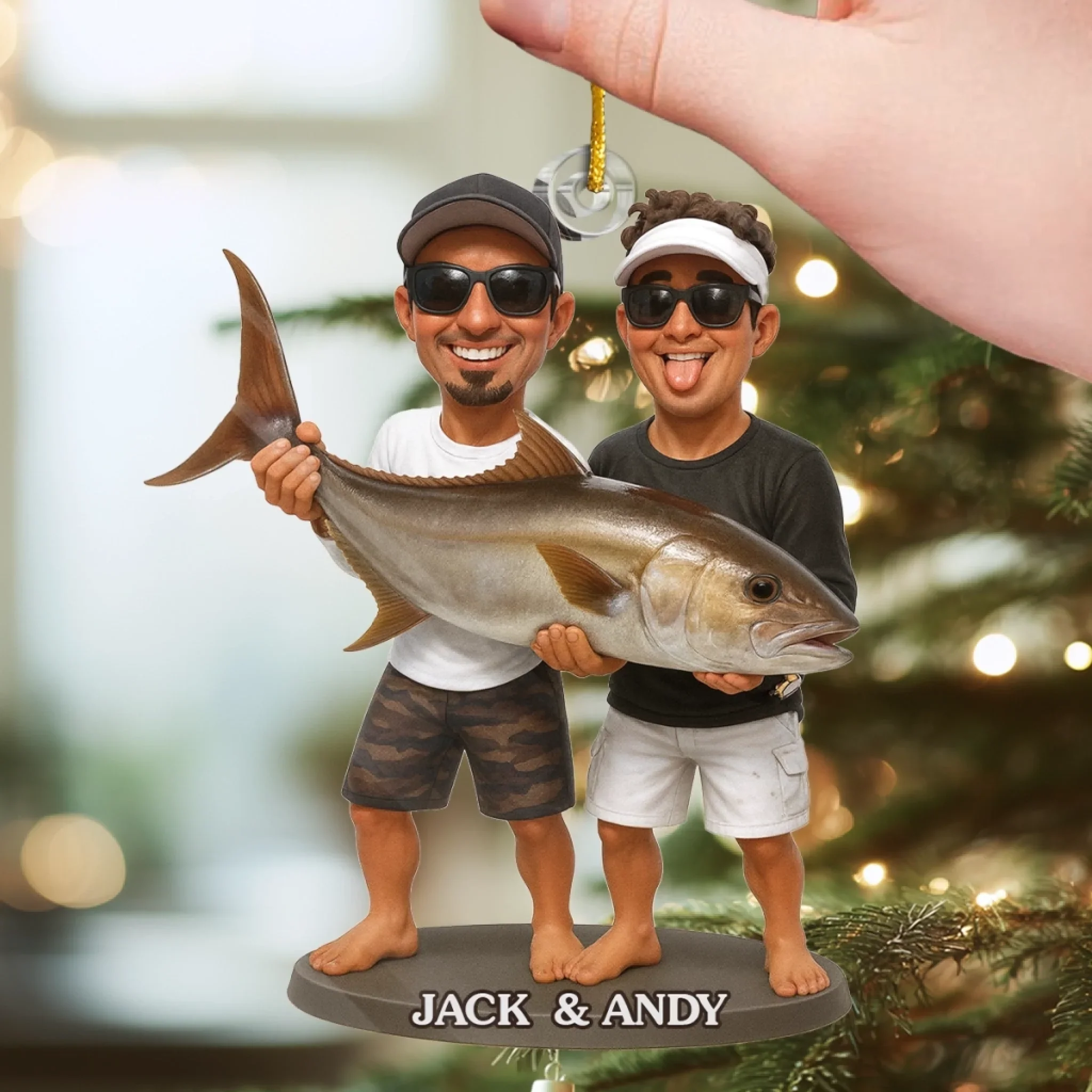 Custom Photo Acrylic Ornament - Personalized Christmas Birthday Fishing Gifts For Fisherman - Holly Jolly Fishing Day - Image 3