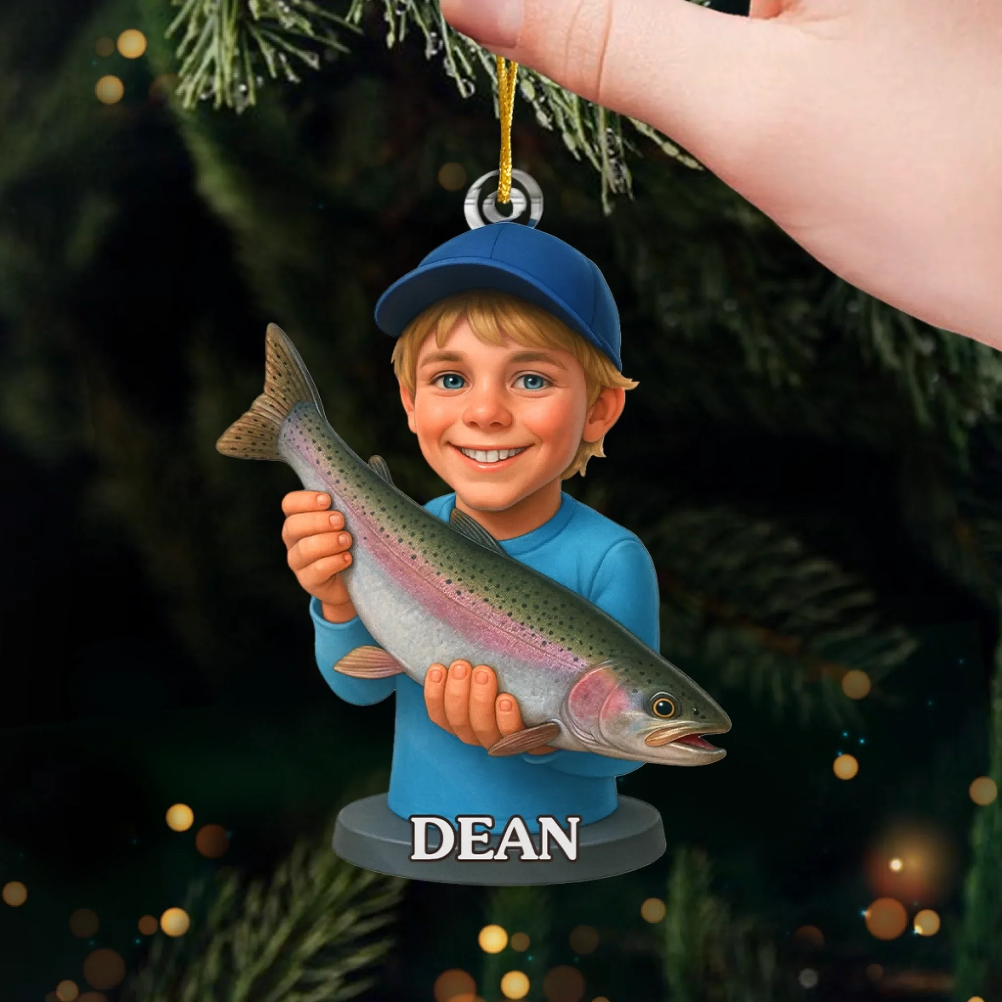 Custom Photo Acrylic Ornament - Personalized Christmas Birthday Fishing Gifts For Fisherman - Little Fisherboy Casting Big Joy - Image 4