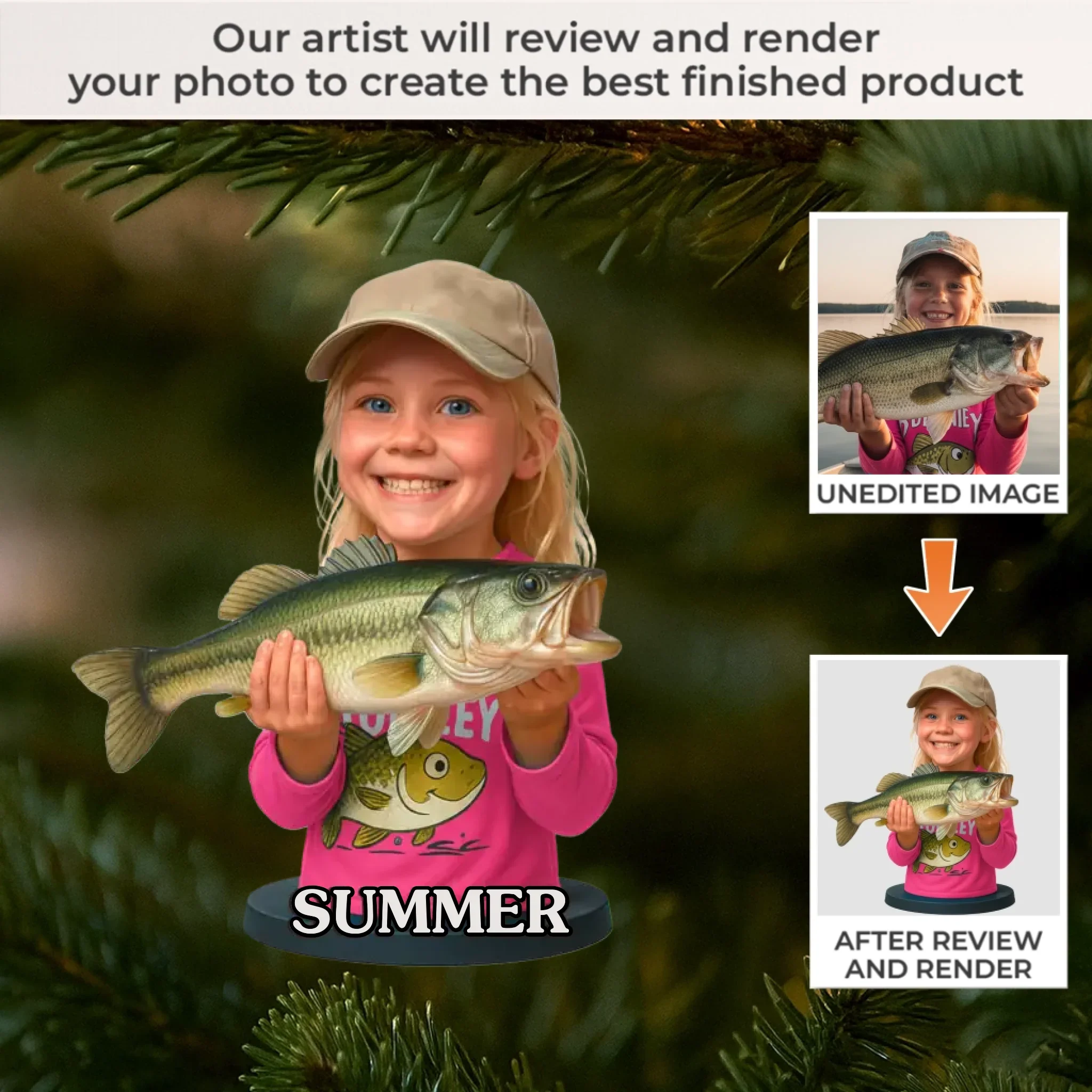 Custom Photo Acrylic Ornament - Personalized Christmas Birthday Fishing Gifts For Fisherman - Tiny Fishergirl With Big Dreams - Image 2