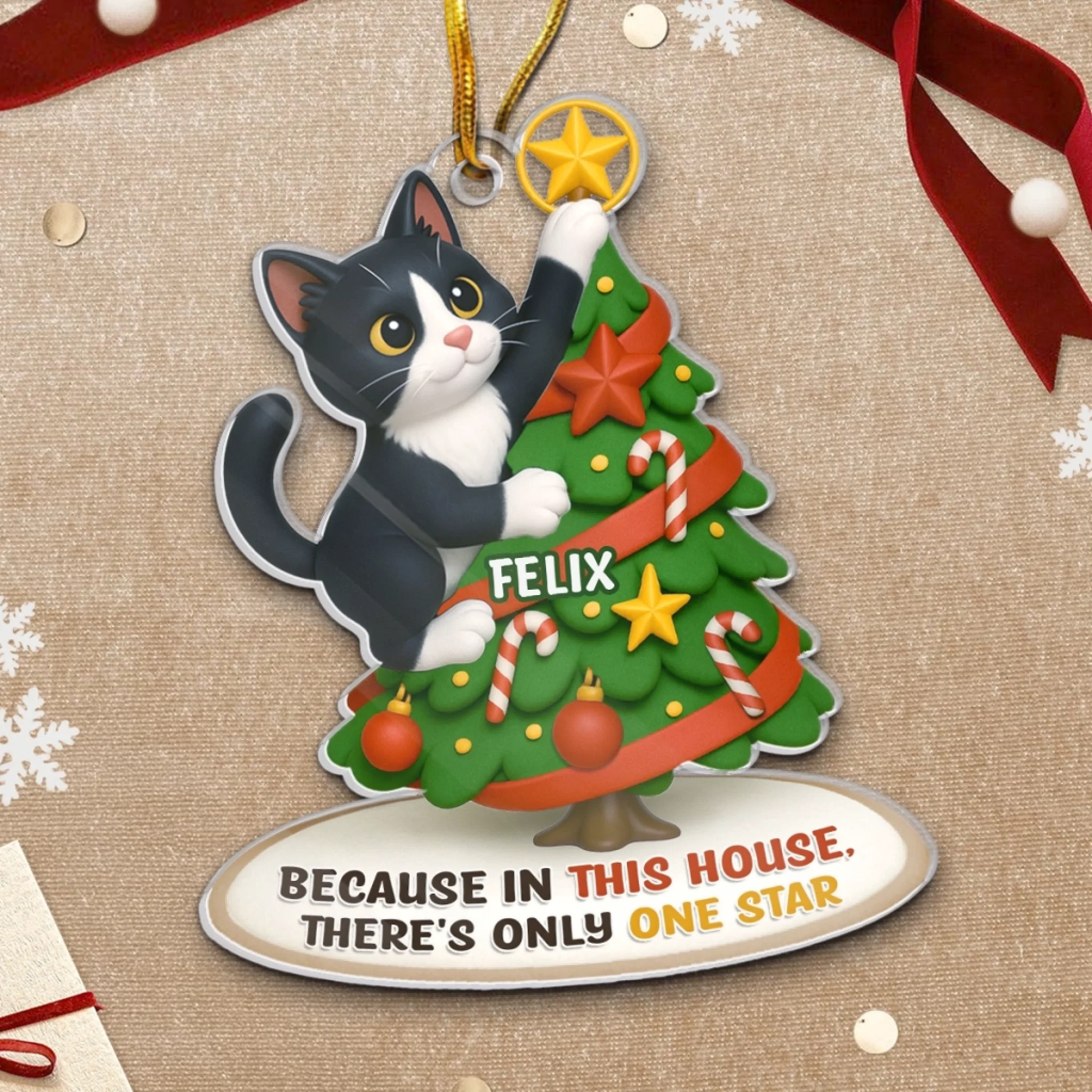 Custom Photo Acrylic Ornament - Personalized  Christmas Birthday Gifts For Dog Cat Lovers, Dog Dad And Mom, Cat Owners - Cat Steals The Show - Image 5