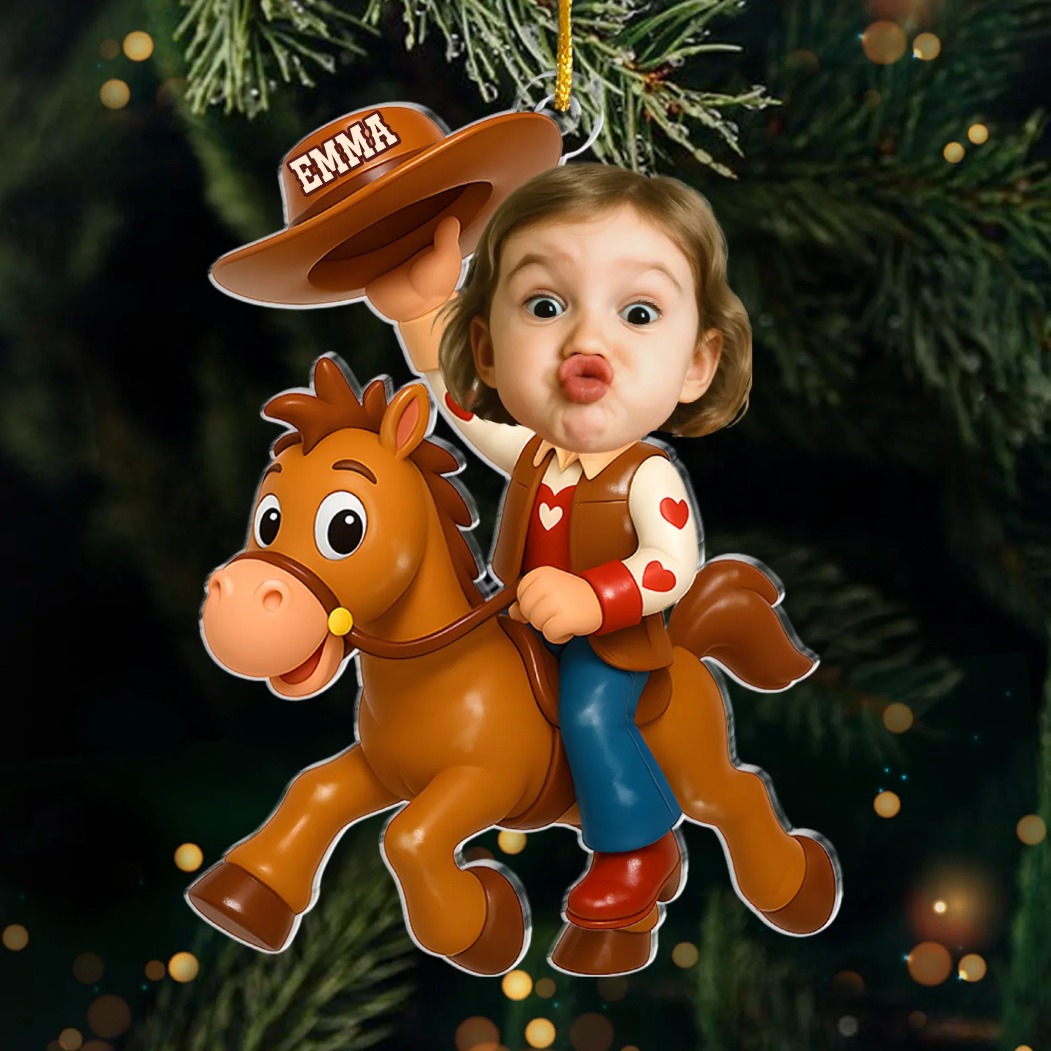 Custom Photo Acrylic Ornament - Personalized Christmas Birthday Gifts For Kids - Little Cowboy Adventure Time - Image 2