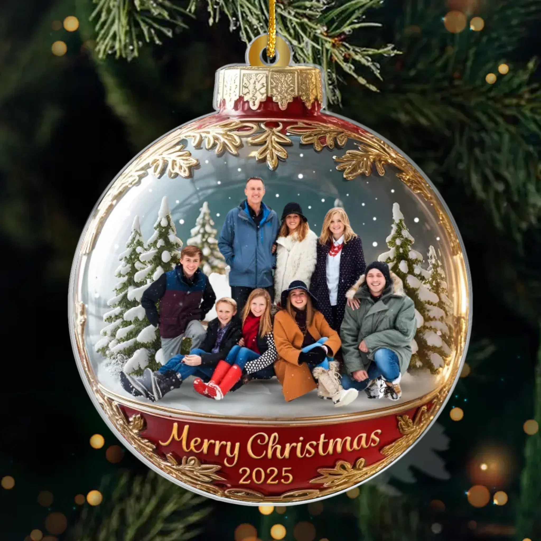 Custom Photo Acrylic Ornament - Personalized Christmas Birthday Gifts For Mom, Dad, Brother, Sister, Kids - Happiness Is Hanging Right Here - Image 2