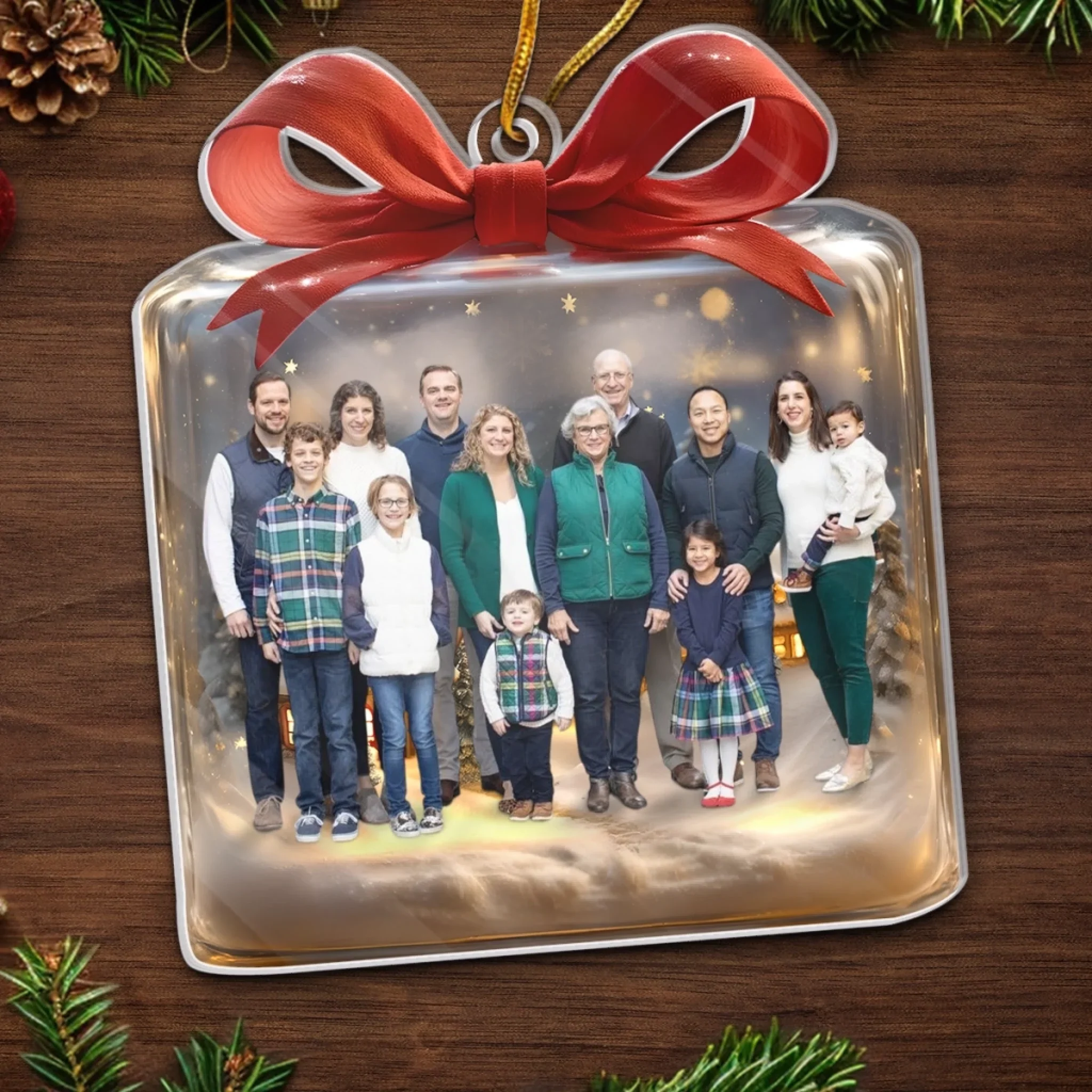 Custom Photo Acrylic Ornament - Personalized Christmas Birthday Gifts For Mom, Dad, Kids - Golden Nights, Family Lights - Image 5