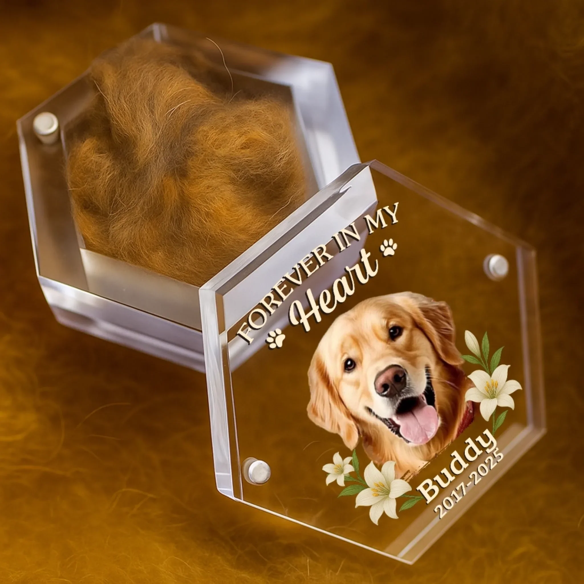 Custom Photo Acrylic Pet Fur Keepsake Box - Personalized Pet Memorial Sympathy Gifts For Dogs, Cats - Forever In My Heart - Image 4