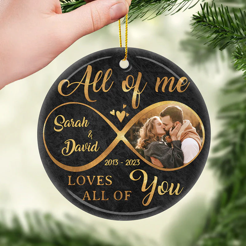 Custom Photo All Of Me - Couple Personalized Custom Ornament - Ceramic Round Shaped - Christmas Gift For Husband Wife, Anniversary - Image 2