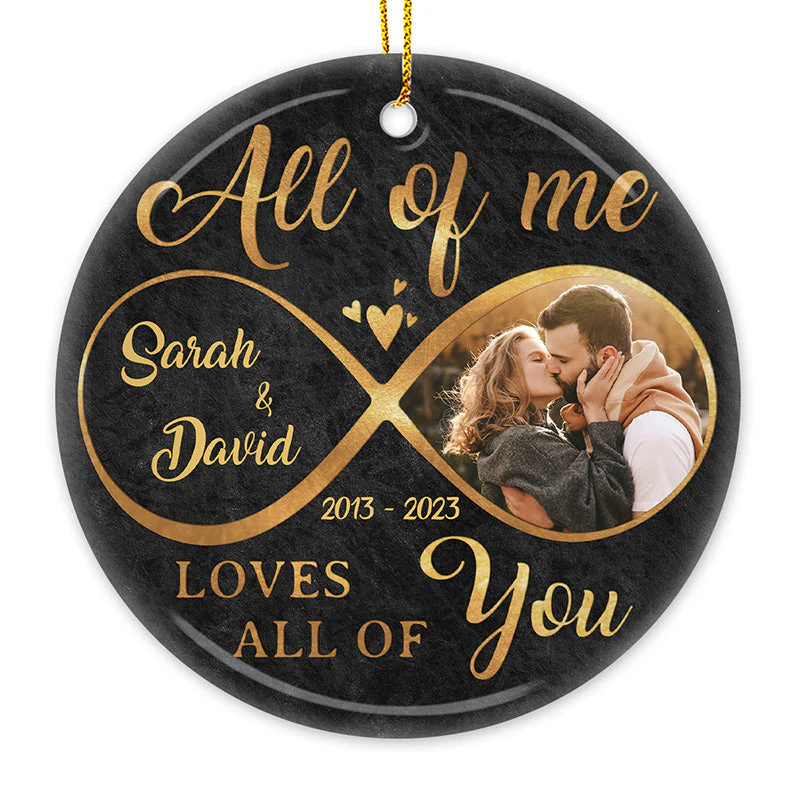 Custom Photo All Of Me - Couple Personalized Custom Ornament - Ceramic Round Shaped - Christmas Gift For Husband Wife, Anniversary - Image 3