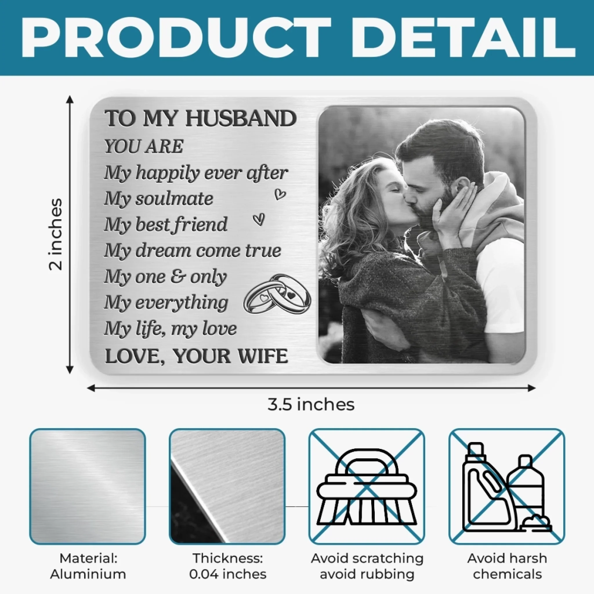 Custom Photo Aluminum Wallet Card - Personalized Anniversary Wedding Gifts For Husband And Wife, Him And Her - Our Hearts Stay In Sync - Image 4