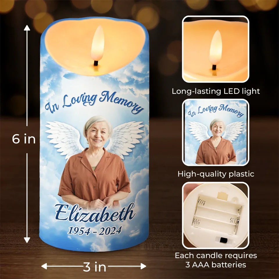 Custom Photo Always In Our Thoughts, Forever In Our Hearts - Memorial Personalized Custom LED Candle - Sympathy Gift, Christmas Gift For Family Members - Image 4