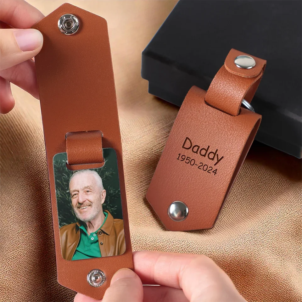 Custom Photo Always Loves, Never Forgotten, Forever Missed - Memorial Personalized Custom Engraved Leather Keychain - Sympathy Gift For Family Members - Image 3