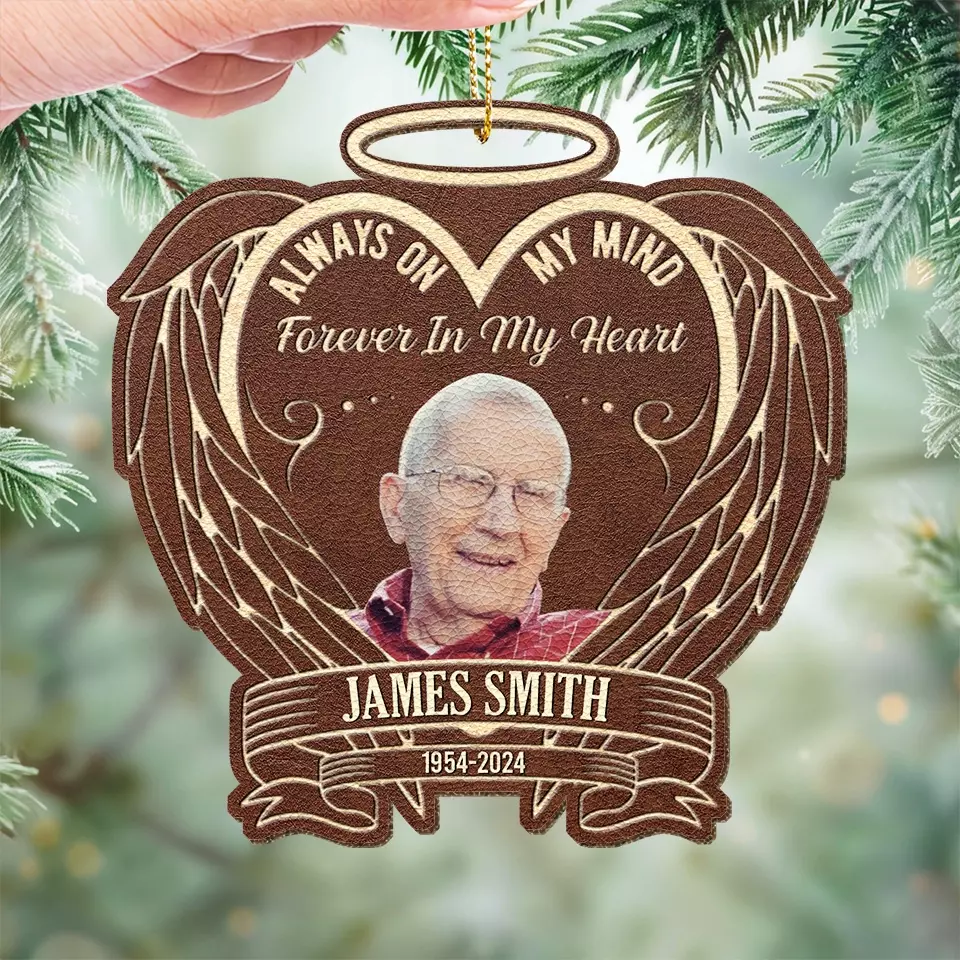 Custom Photo Always On My Mind - Memorial Personalized Custom Leather Ornament - Christmas Gift, Sympathy Gift For Family Members - Image 3