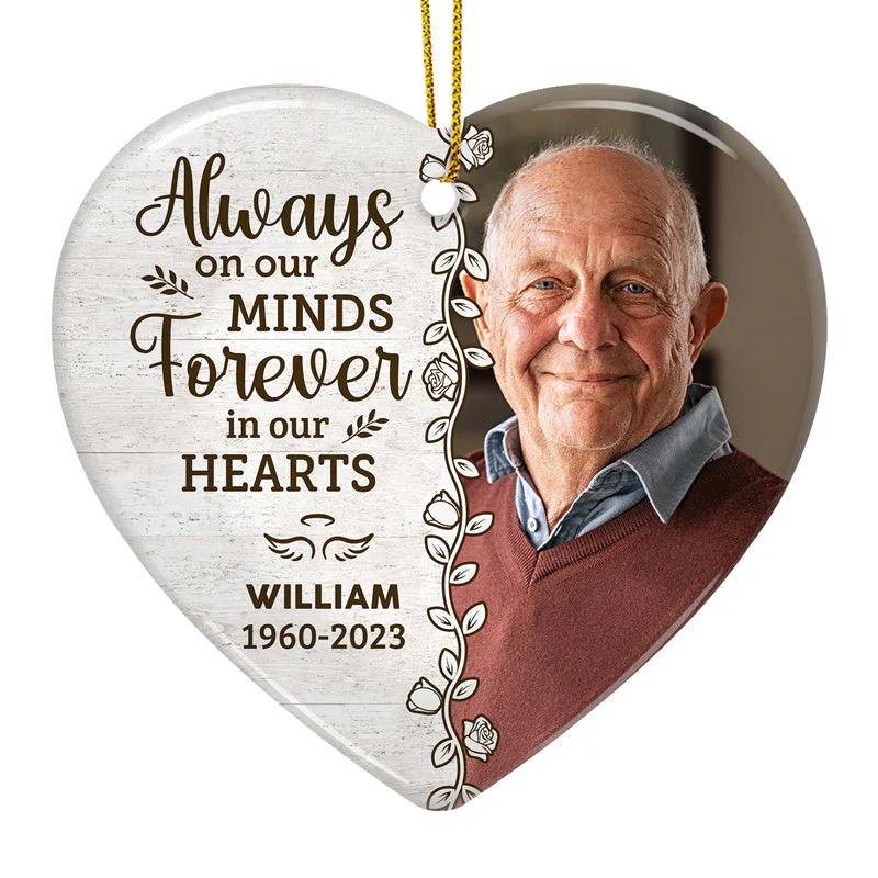 Custom Photo Always On Our Minds Forever In Our Hearts - Memorial Personalized Custom Ornament - Ceramic Heart Shaped - Christmas Gift, Sympathy Gift For Family Members - Image 4