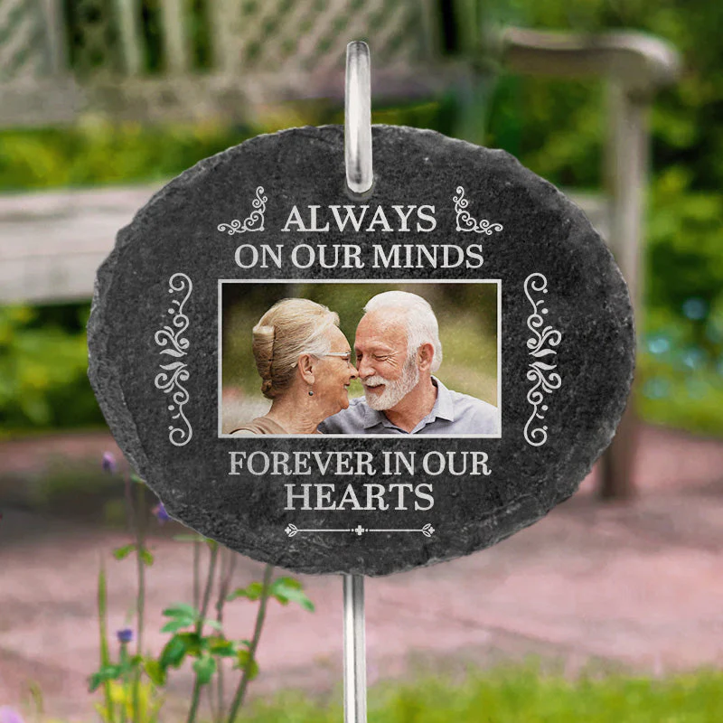 Custom Photo Always On Our Minds Forever In Our Hearts - Memorial Personalized Custom Oval Shaped Memorial Garden Slate & Hook - Sympathy Gift For Family Members - Image 3