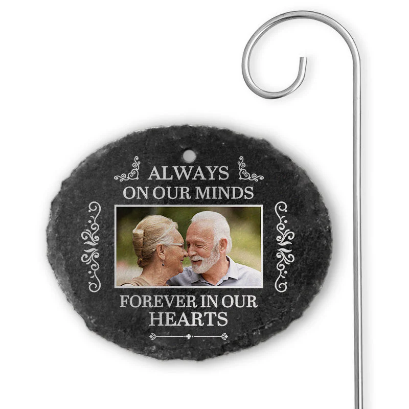 Custom Photo Always On Our Minds Forever In Our Hearts - Memorial Personalized Custom Oval Shaped Memorial Garden Slate & Hook - Sympathy Gift For Family Members - Image 4