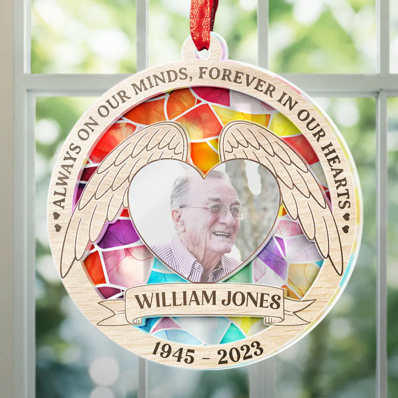 Custom Photo Always On Our Minds, Forever In Our Hearts - Memorial Personalized Custom Suncatcher Ornament - Acrylic Round Shaped - Sympathy Gift For Family Members - Image 5