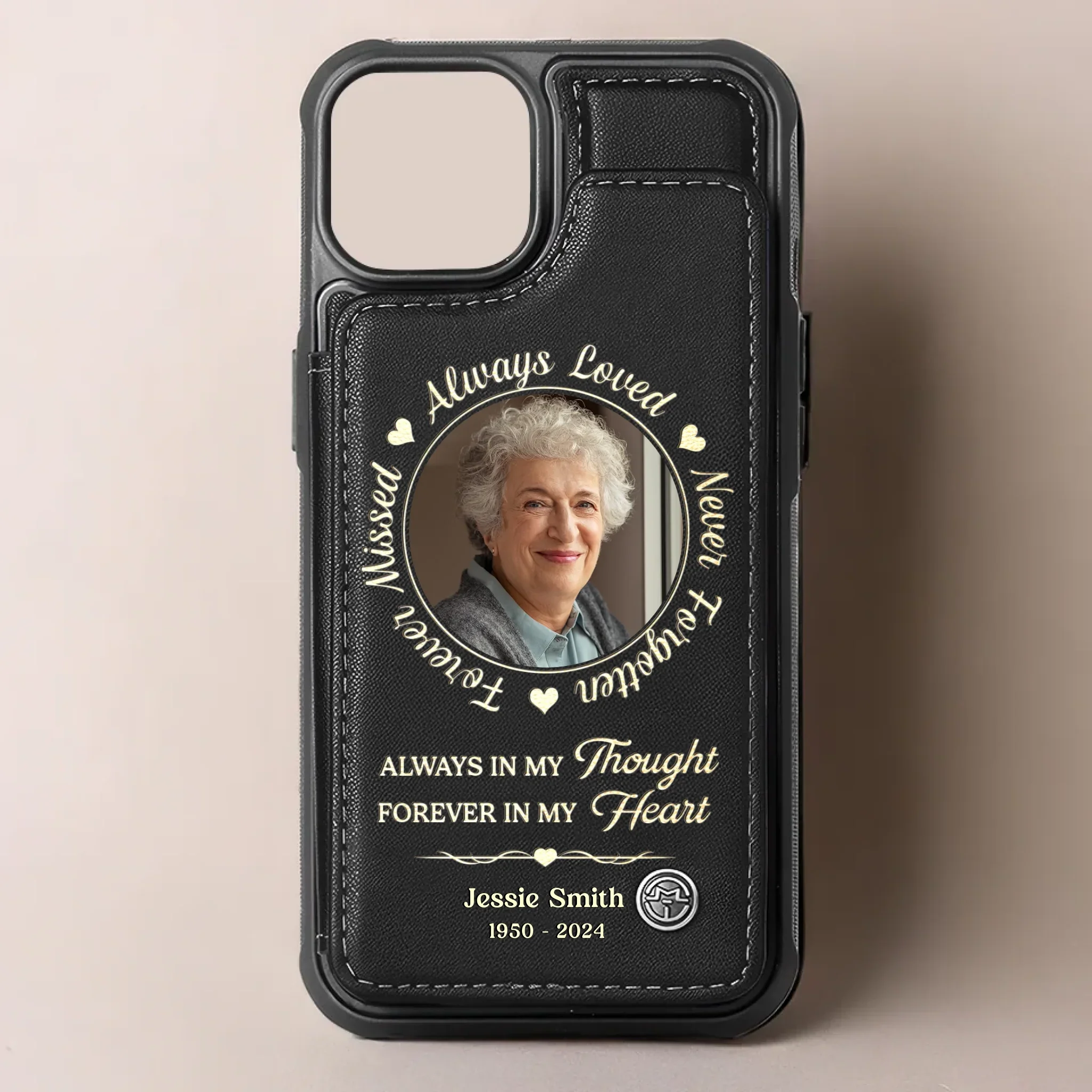 Custom Photo Always Remembered, Deeply Missed - Memorial Personalized Custom Leather Flip Wallet Phone Case - Sympathy Gift For Family Members - Image 2