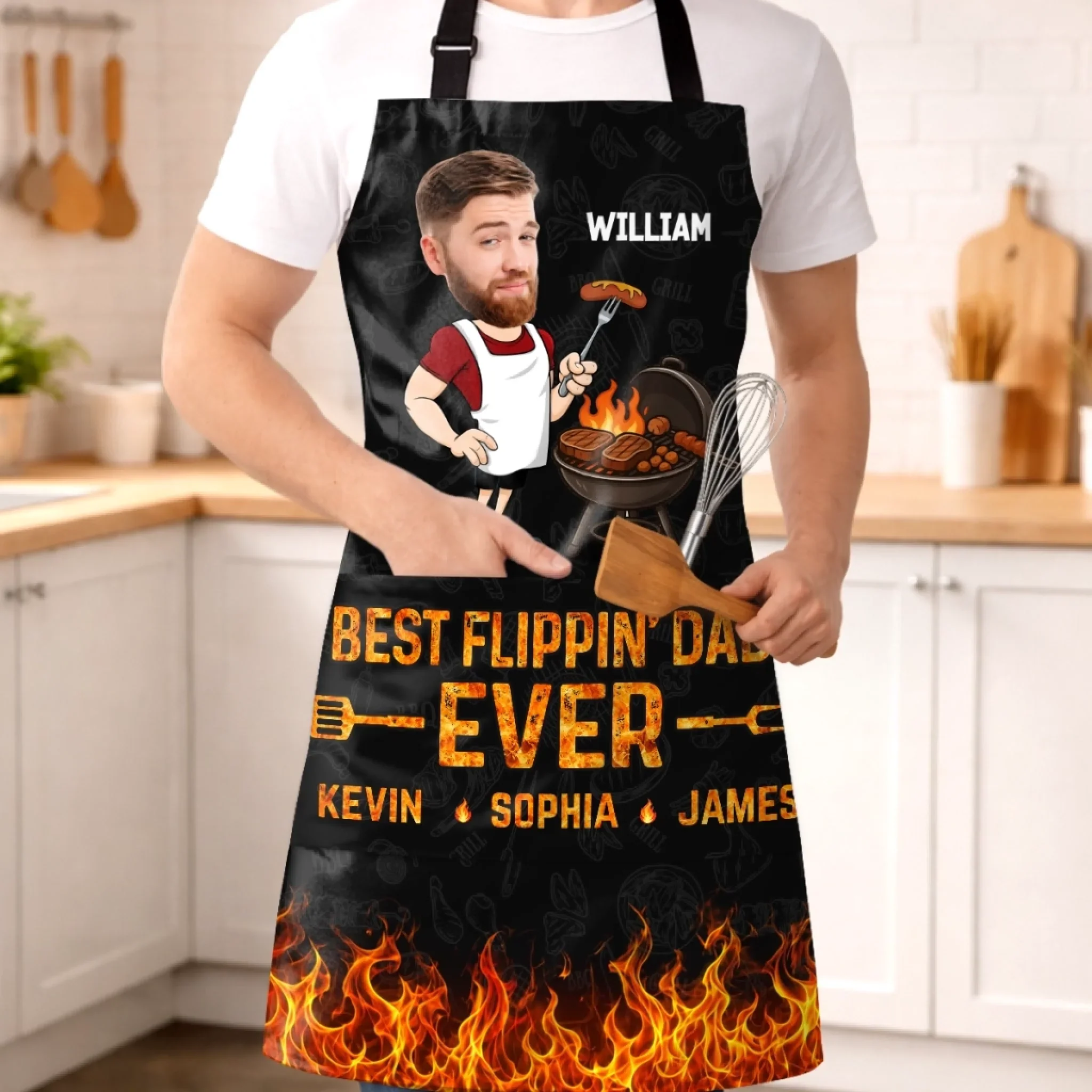 Custom Photo Apron With Pocket - Personalized Father's Day Birthday Gifts For Dad, Grandpa - King Of The Grill Dad - Image 3