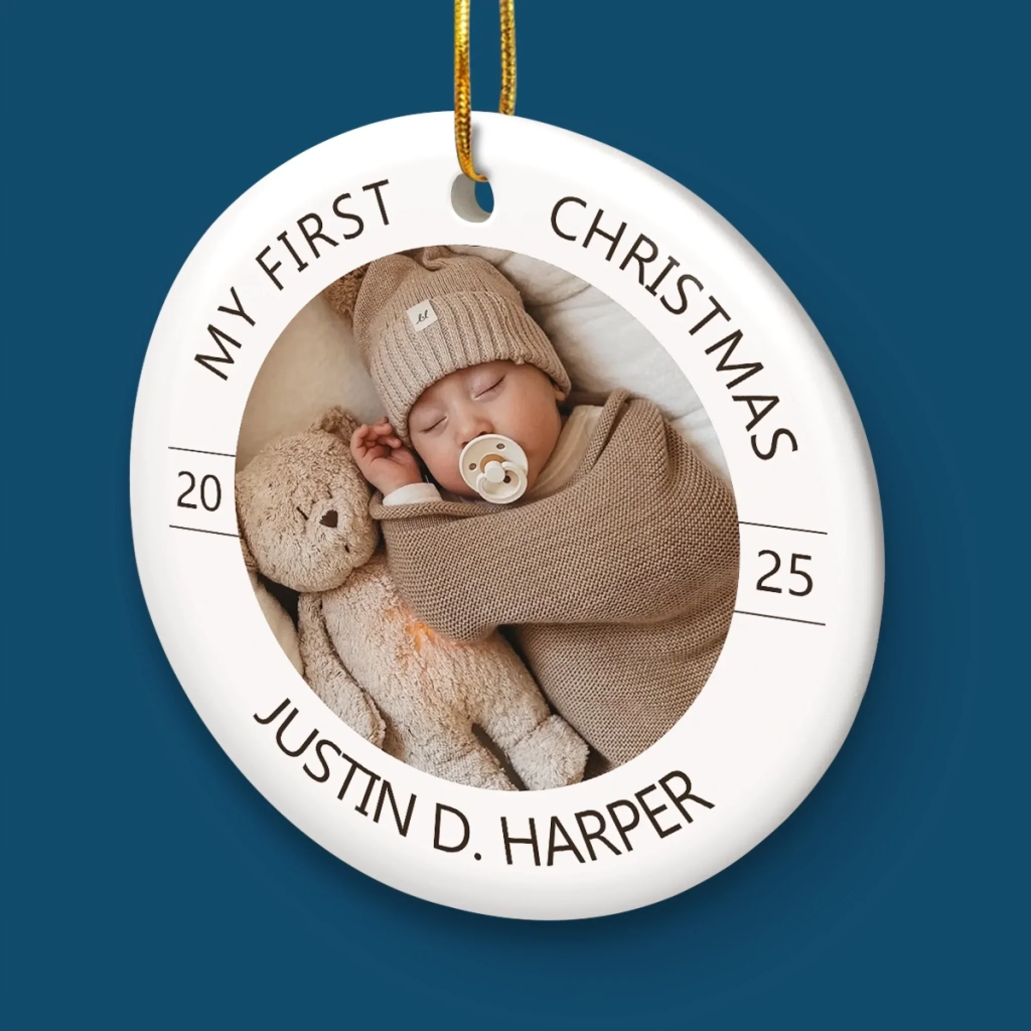 Custom Photo Baby First Christmas Ceramic Ornament - Personalized Christmas Baby Shower, Gifts For New Moms, New Dads, New Parents - Joy Begins With A First Christmas - Image 5