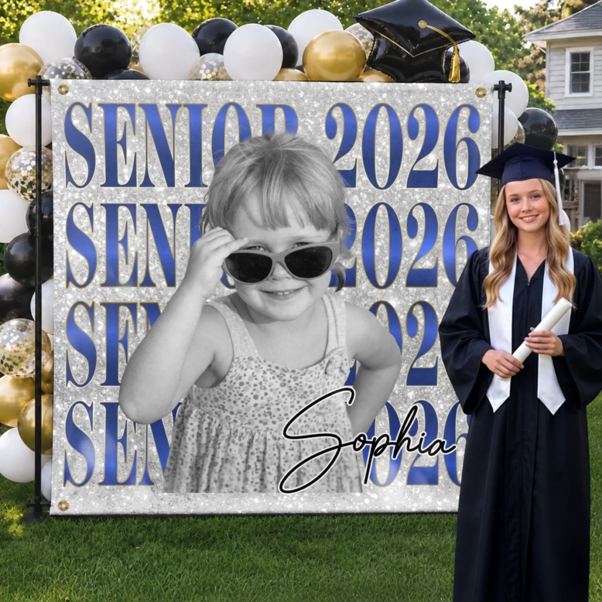 Custom Photo Backdrop - Personalized Graduation Gifts For Him, Her - She Grew, She Glowed, She Graduated - Image 3