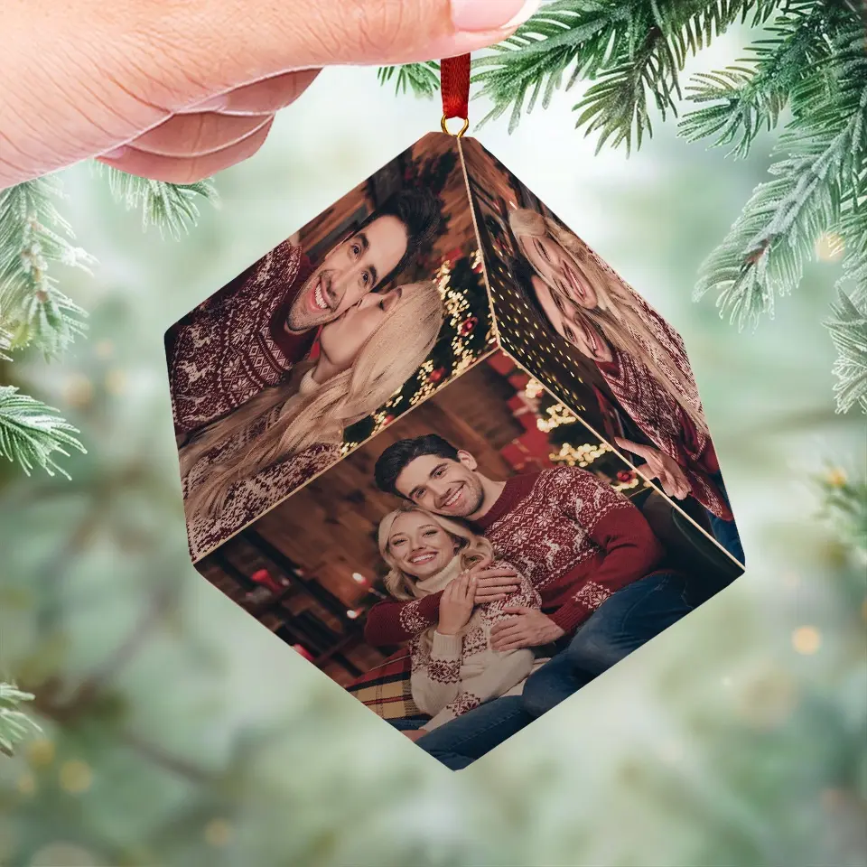 Custom Photo Beautiful Time With You - Couple Personalized Custom Wooden Cube Ornament - Christmas Gift For Husband Wife, Anniversary - Image 4