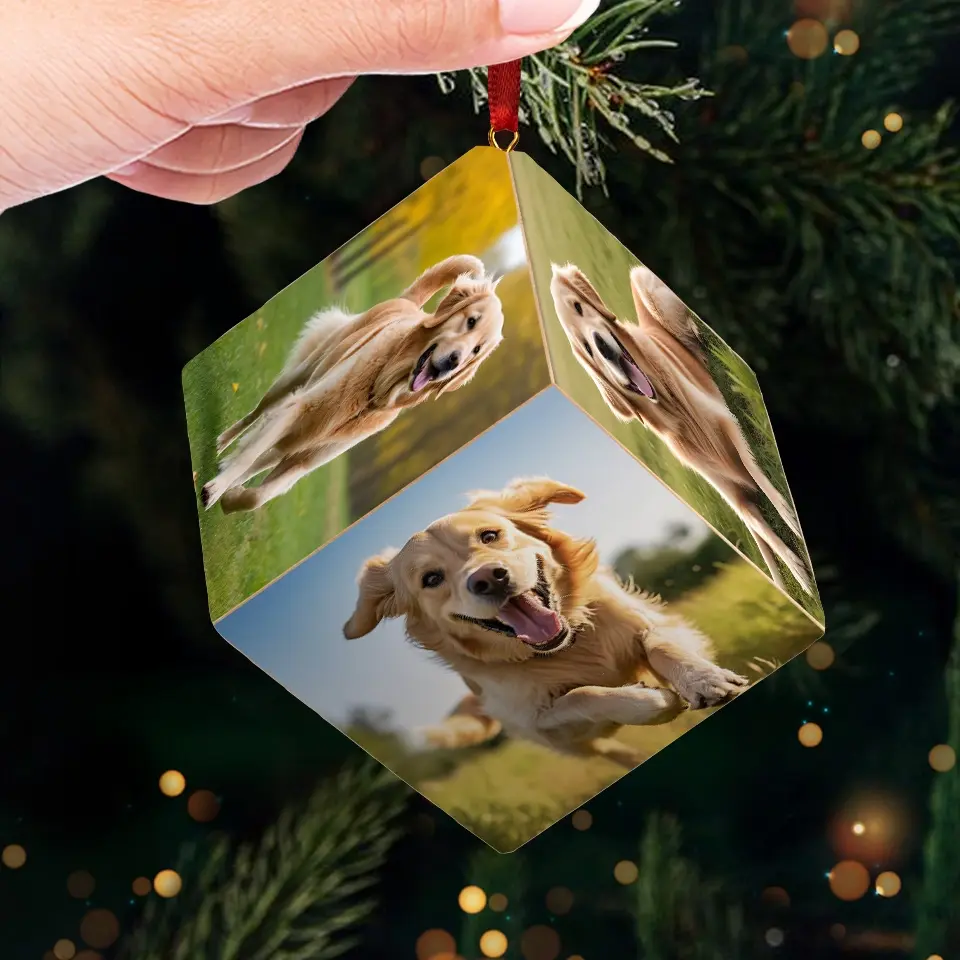 Custom Photo Beautiful Time With You - Dog & Cat Personalized Custom Wooden Cube Ornament - Christmas Gift For Pet Owners, Pet Lovers - Image 4