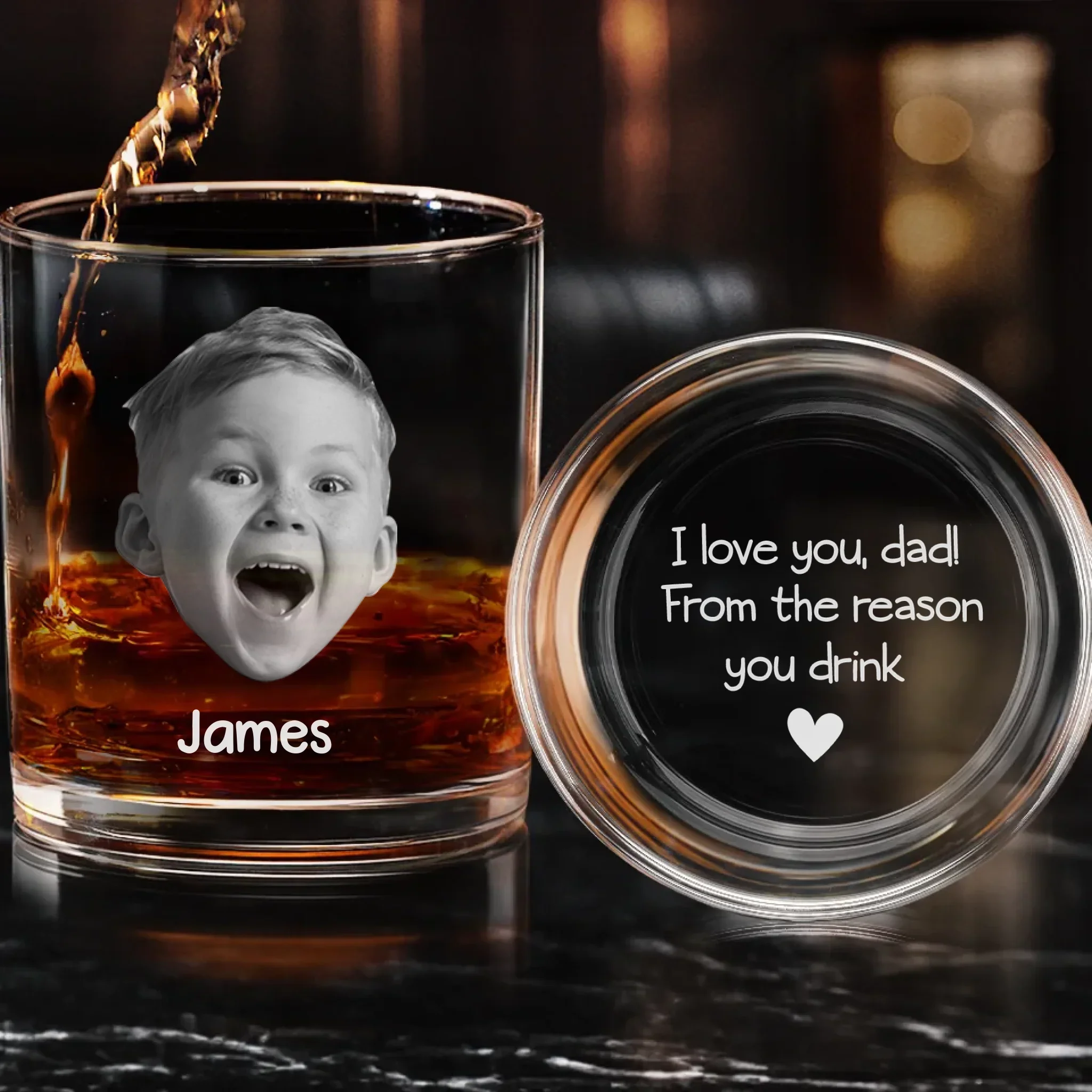 Custom Photo Because Of Me, You Deserve This Drink - Family Personalized Custom Whiskey Glass With Bottom And Side Engraving - Father's Day, Gift For Dad, Grandpa - Image 2