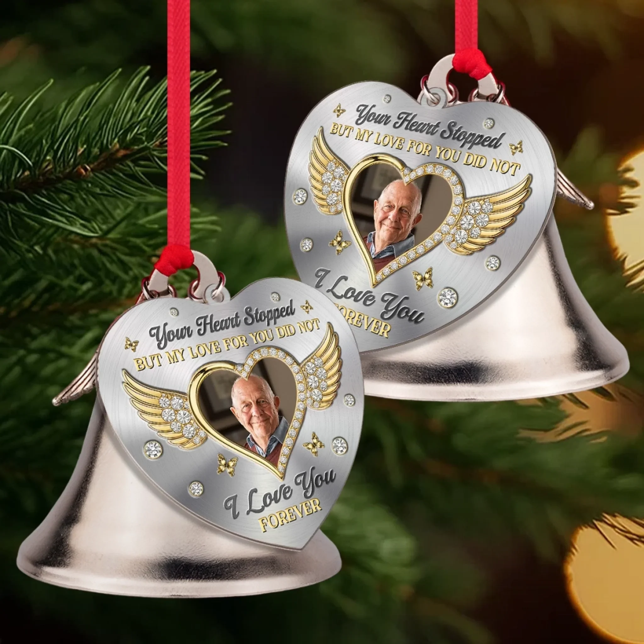 Custom Photo Bell Ornament With Charms - Personalized Memorial Sympathy Gifts For Loss Of Mom, Dad - A Life That Echoes In Love - Image 3