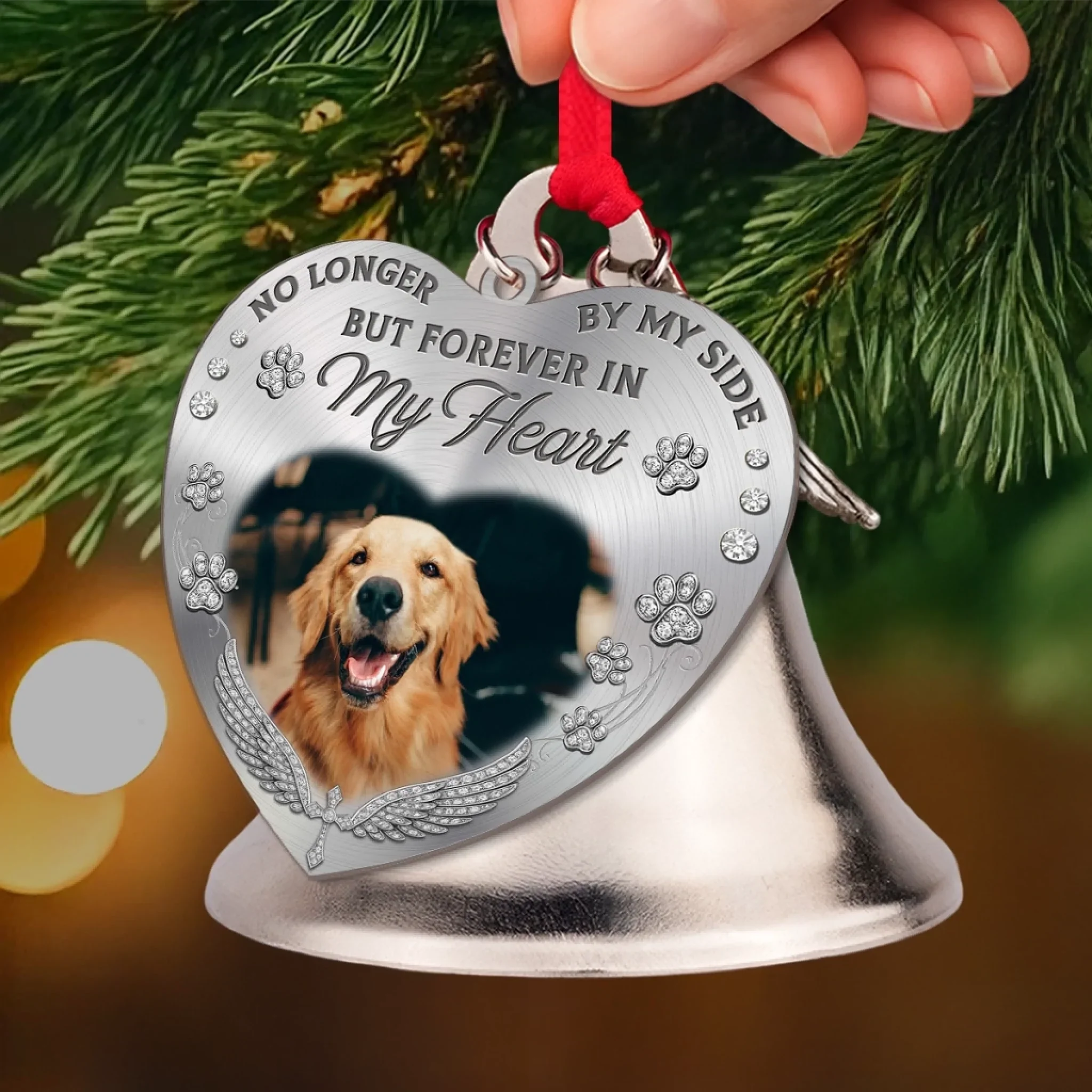 Custom Photo Bell Ornament With Charms - Personalized Pet Christmas Memorial Sympathy Gifts For Dogs, Cats - Memories Wag Through Every Day - Image 4