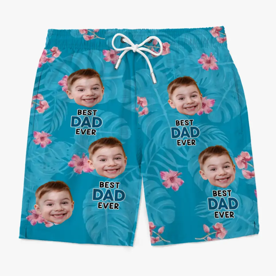 Custom Photo Best Daddy Ever - Family Personalized Custom Tropical Hawaiian Aloha Men Beach Shorts - Summer Vacation Gift For Dad, Grandpa - Image 2