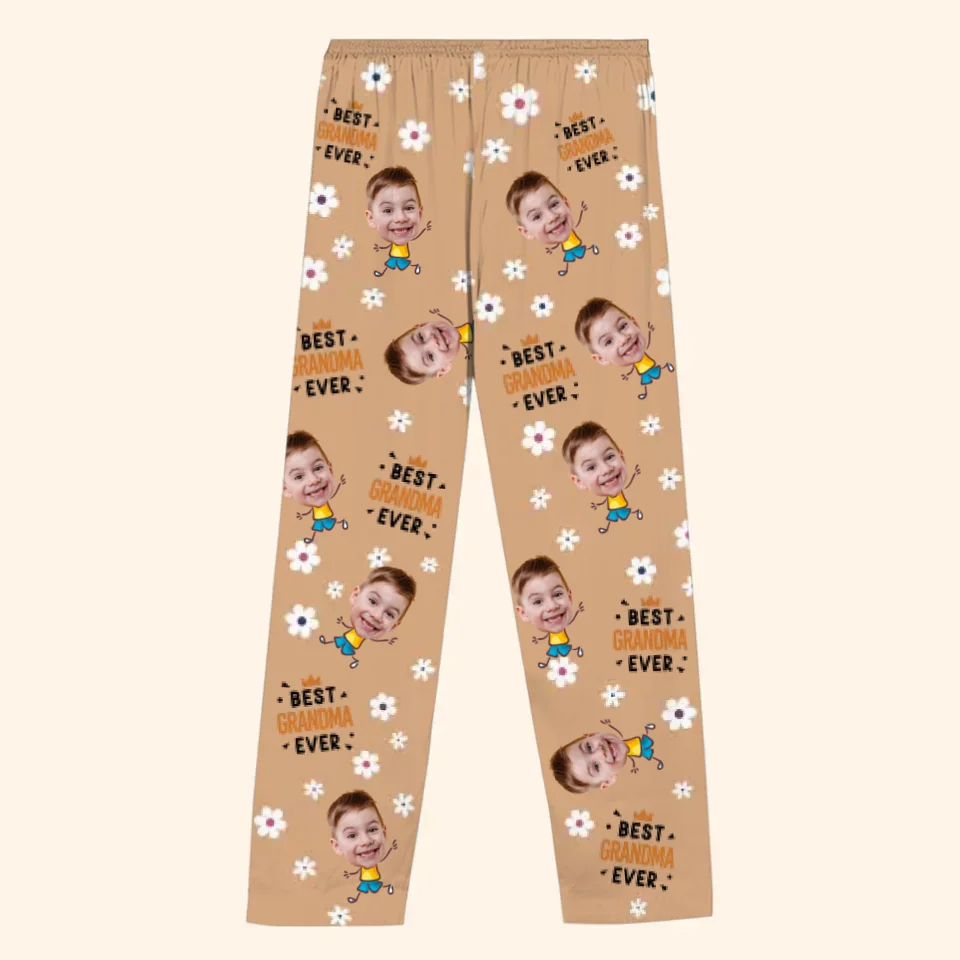 Custom Photo Best Grandma Ever - Family Personalized Custom Pajama Pants - Christmas Gift For Mom, Grandma - Image 2