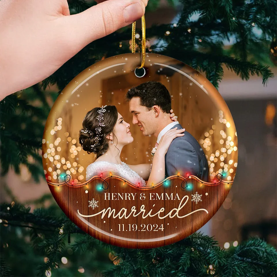 Custom Photo Building A Love Story That Will Last Forever - Couple Personalized Custom Ornament - Ceramic Round Shaped - Christmas Gift For Husband Wife, Anniversary, First Christmas - Image 3