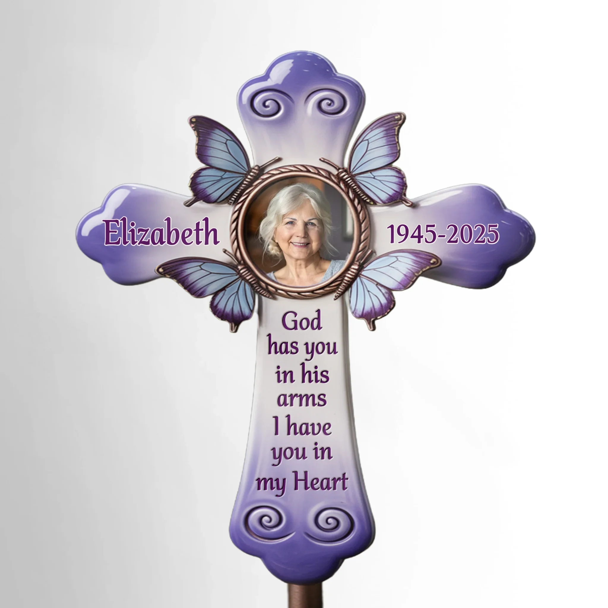 Custom Photo Butterfly Kisses From Heaven - Memorial Personalized Custom Stain Glass Style Acrylic Garden Stake - Sympathy Gift For Family Members - Image 2