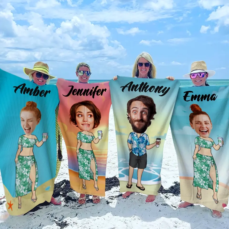 Custom Photo Call Me On My Shellphone - Family Personalized Custom Beach Towel - Summer Vacation Gift, Birthday Pool Party Gift For Husband Wife, Family Members - Image 3